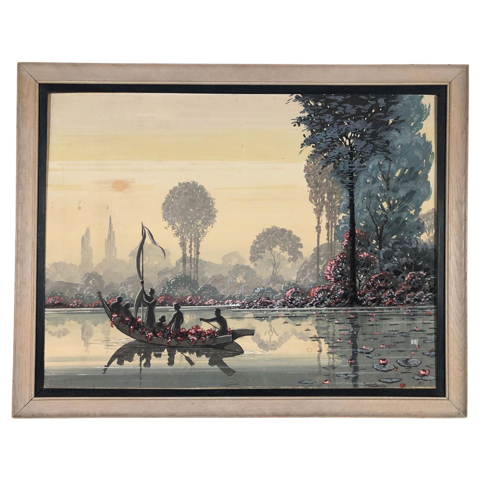 Restored Mid Century native Hawaiian Lake Painting in Original Frame by Seay: Title: Restored Mid Century native Hawaiian Lake Painting in Original Frame by Seay Description: Mid-Century Native Tribal Hawaiian artwork Lake Painting in Original Frame by Seay. A great example of