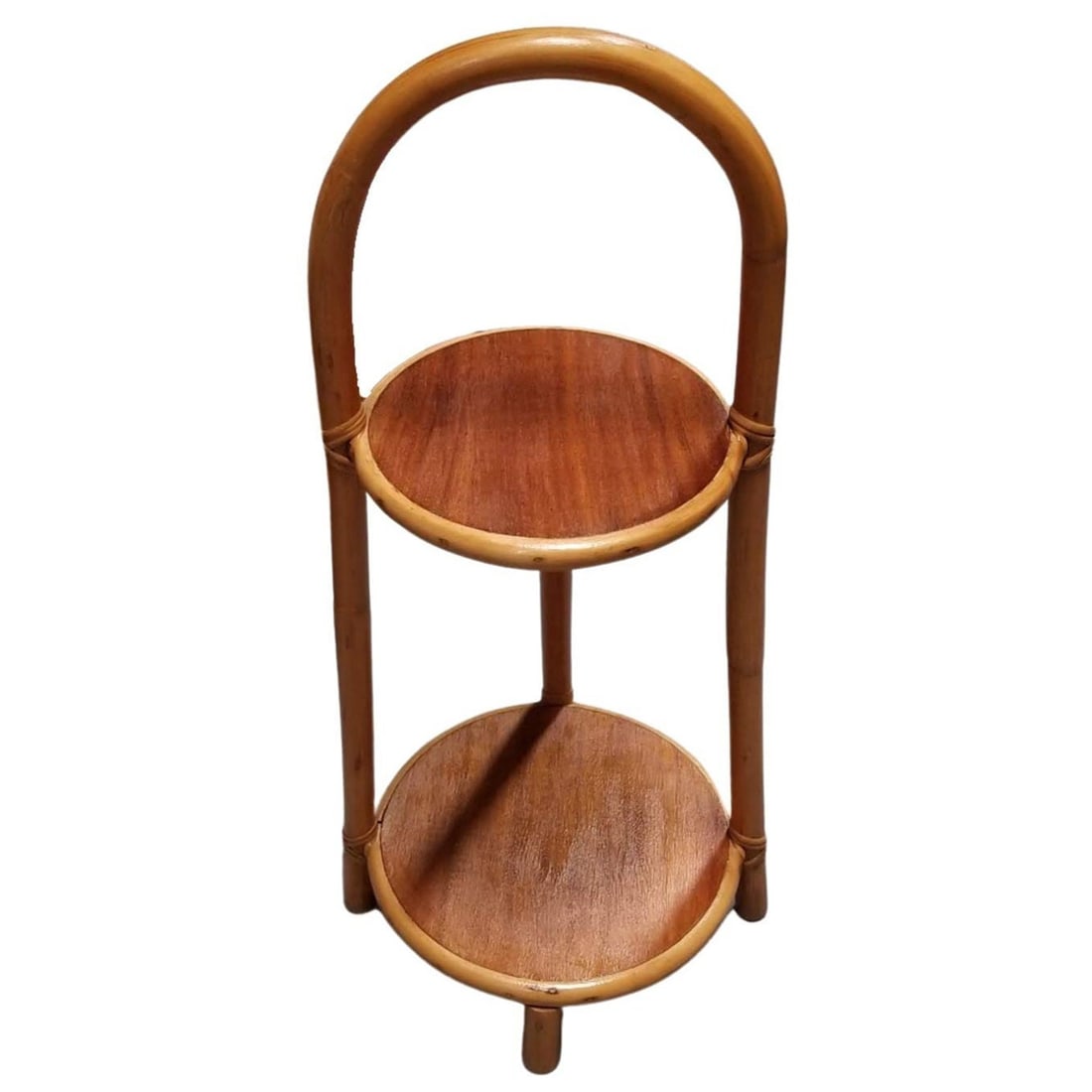 Restored Rattan & Mahogany Mini Side Drink/Smoke Stand w/ Handle - 7