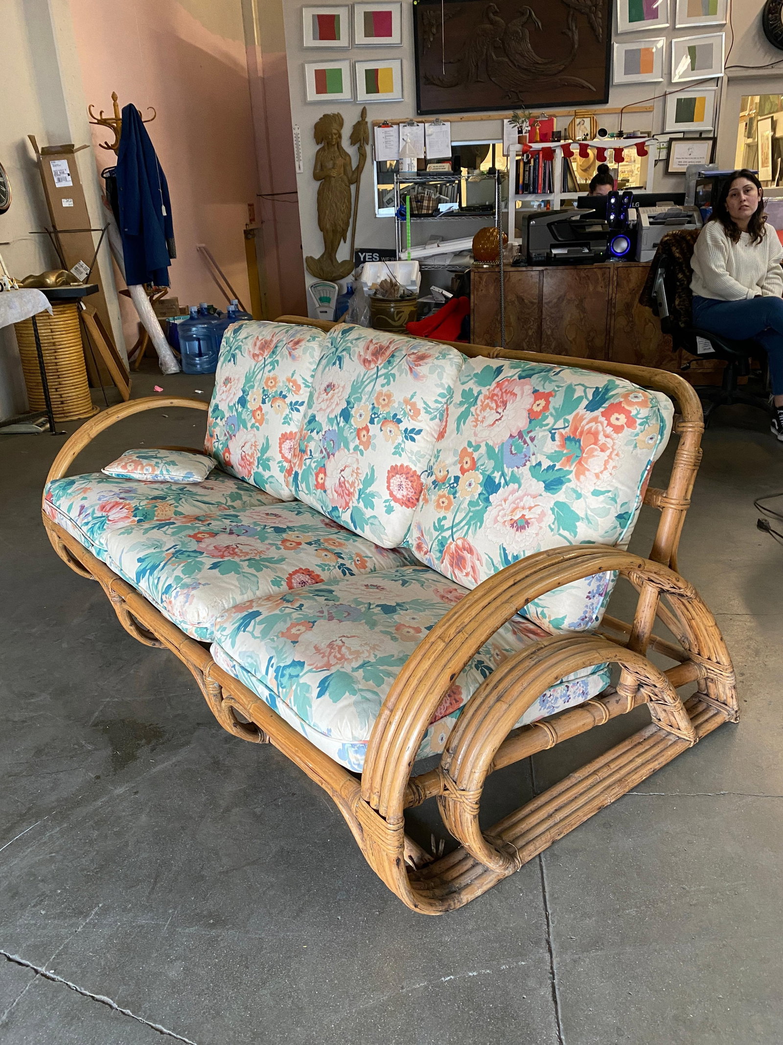 Restored Double D Loop Half Moon Rattan Four-Strand 3 Seater Sofa - 2