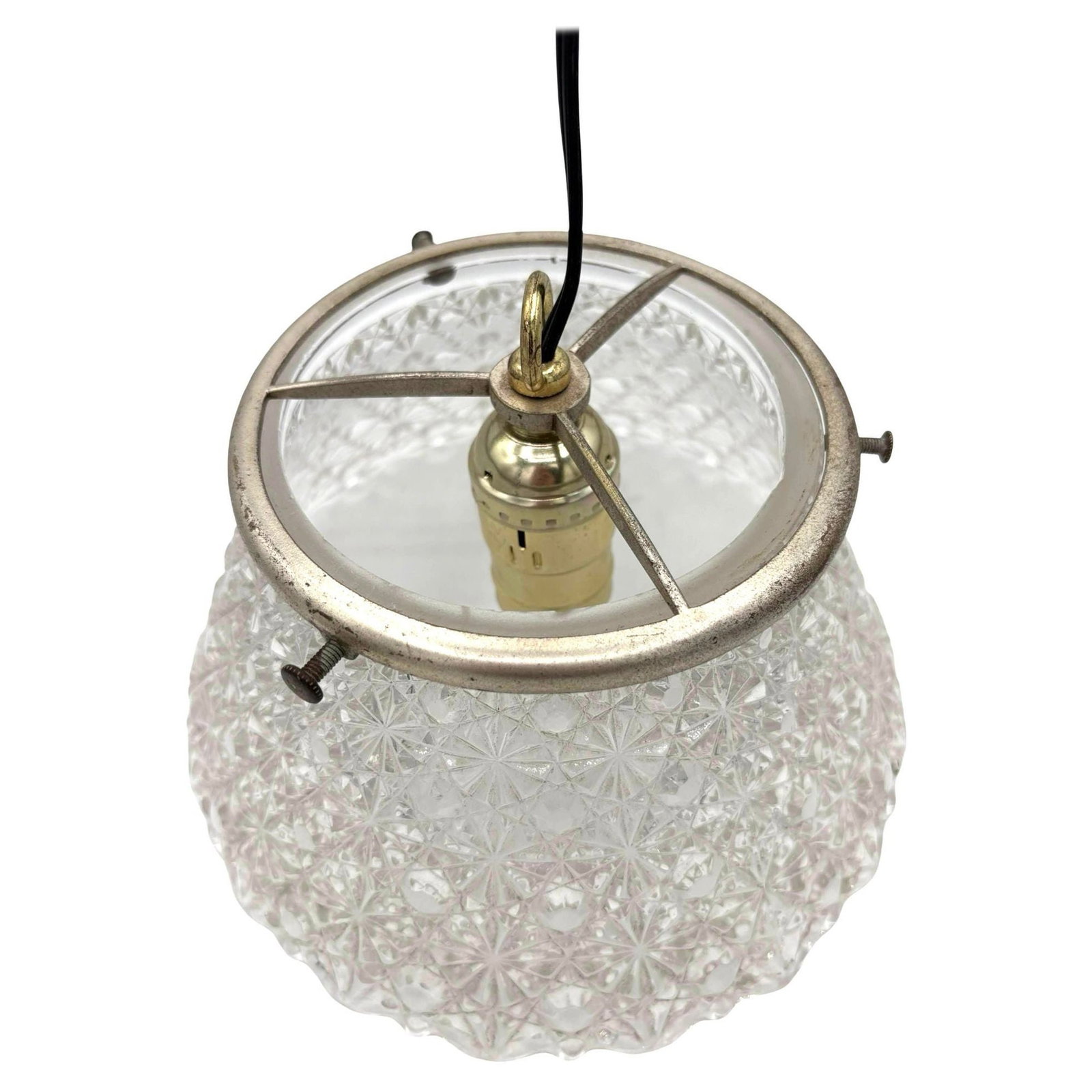Victorian Daisy and Buttons Pressed Glass Light - 9 Available!: Title: Victorian Daisy and Buttons Pressed Glass Light - 9 Available! Description: This Victorian Daisy and Buttons pressed glass shade with a matching scalloped fitter showcases intricate geometric