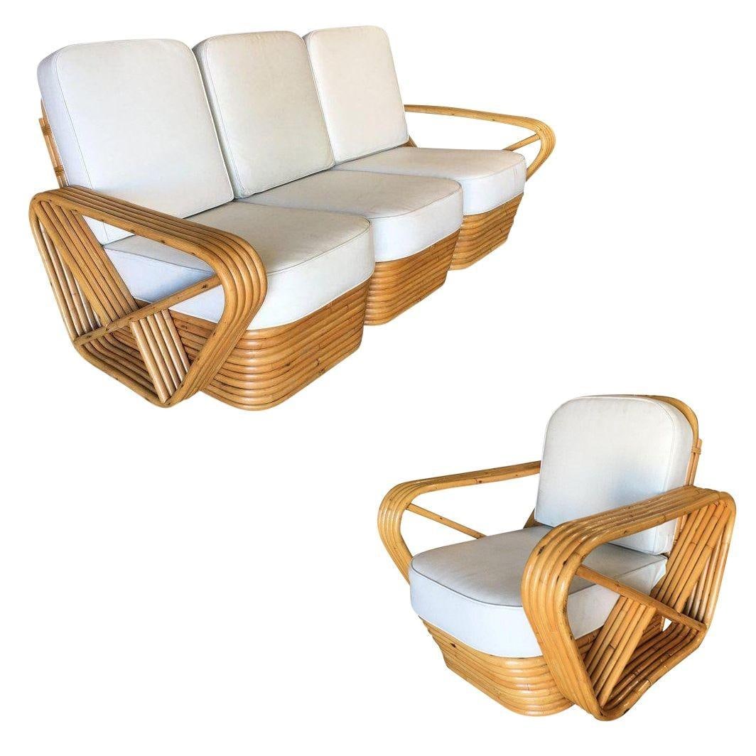 Restored 5-Strand Square Pretzel Sofa & Lounge Chair Livingroom Set - 7