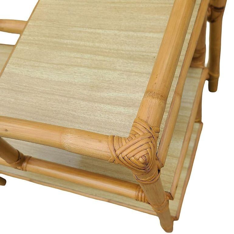 Restored Mid-century 3-Tier Rattan Side Lamp Table Living Room Set of 4 - 6