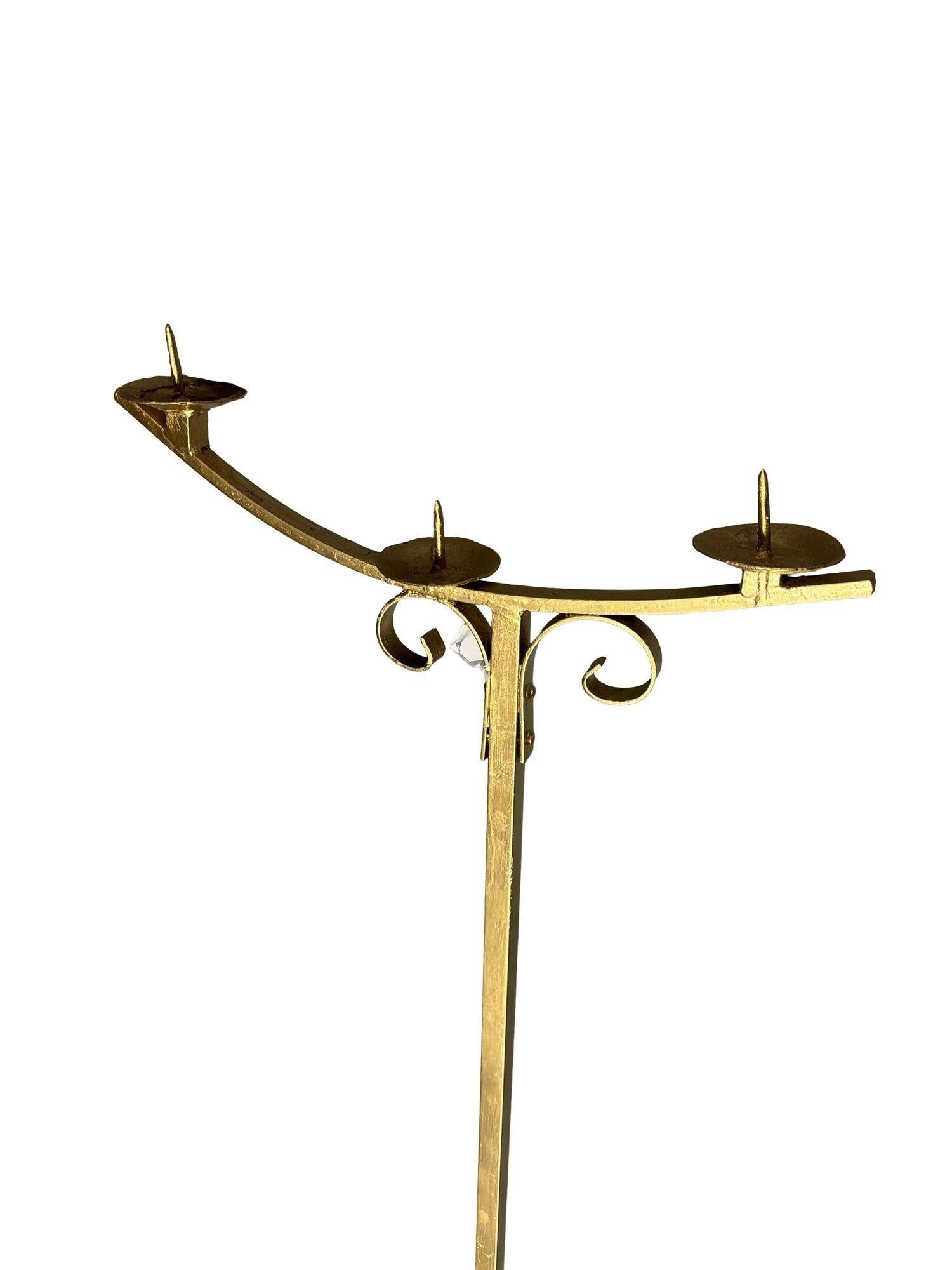 Hollywood Regency Brass-tone Floor Standing Candelabra w/ Claw-foot Base, Pair - 12