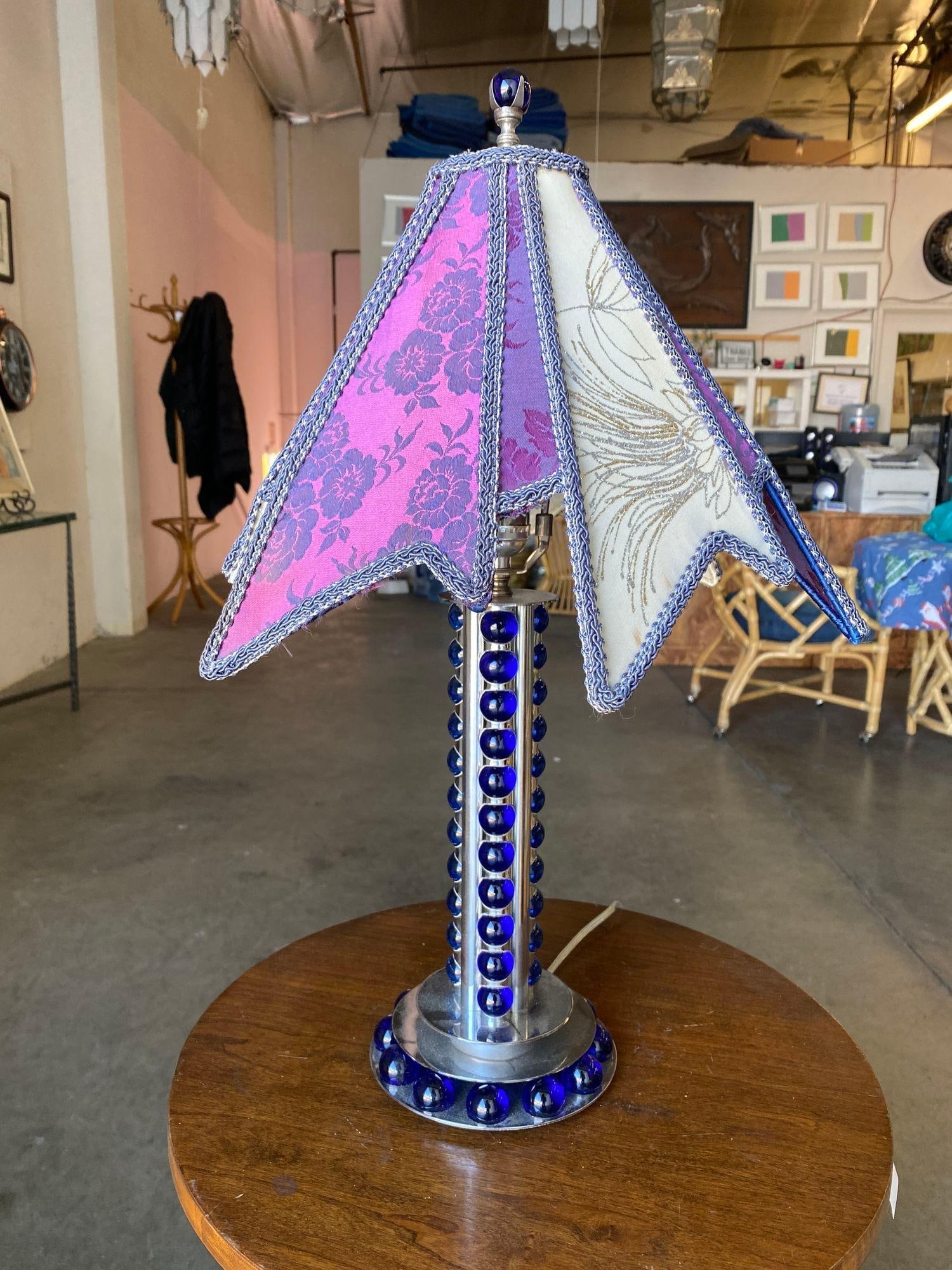 Chromed Steel and Cobalt Marble Art Deco Lamp - 12