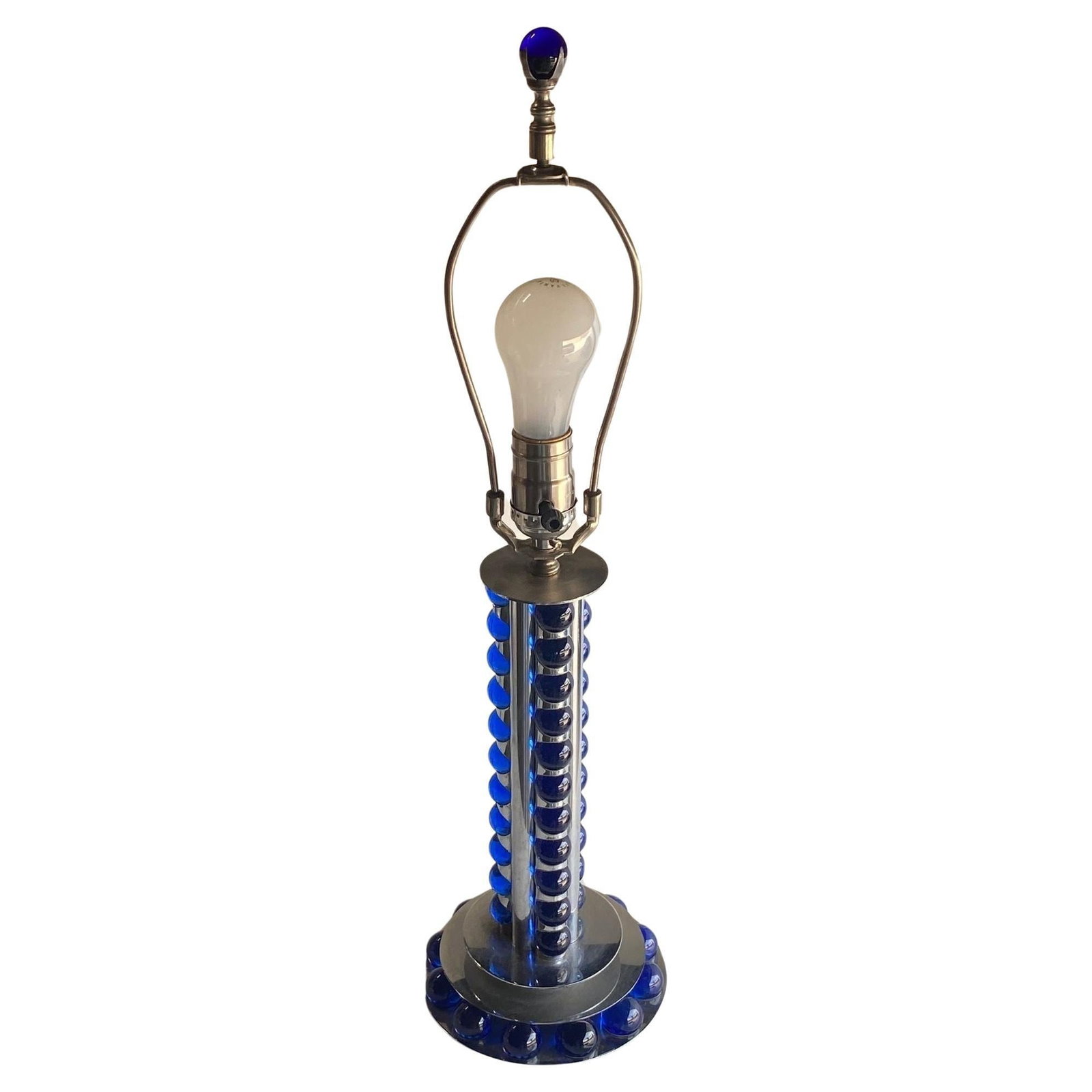 Chromed Steel and Cobalt Marble Art Deco Lamp - 18
