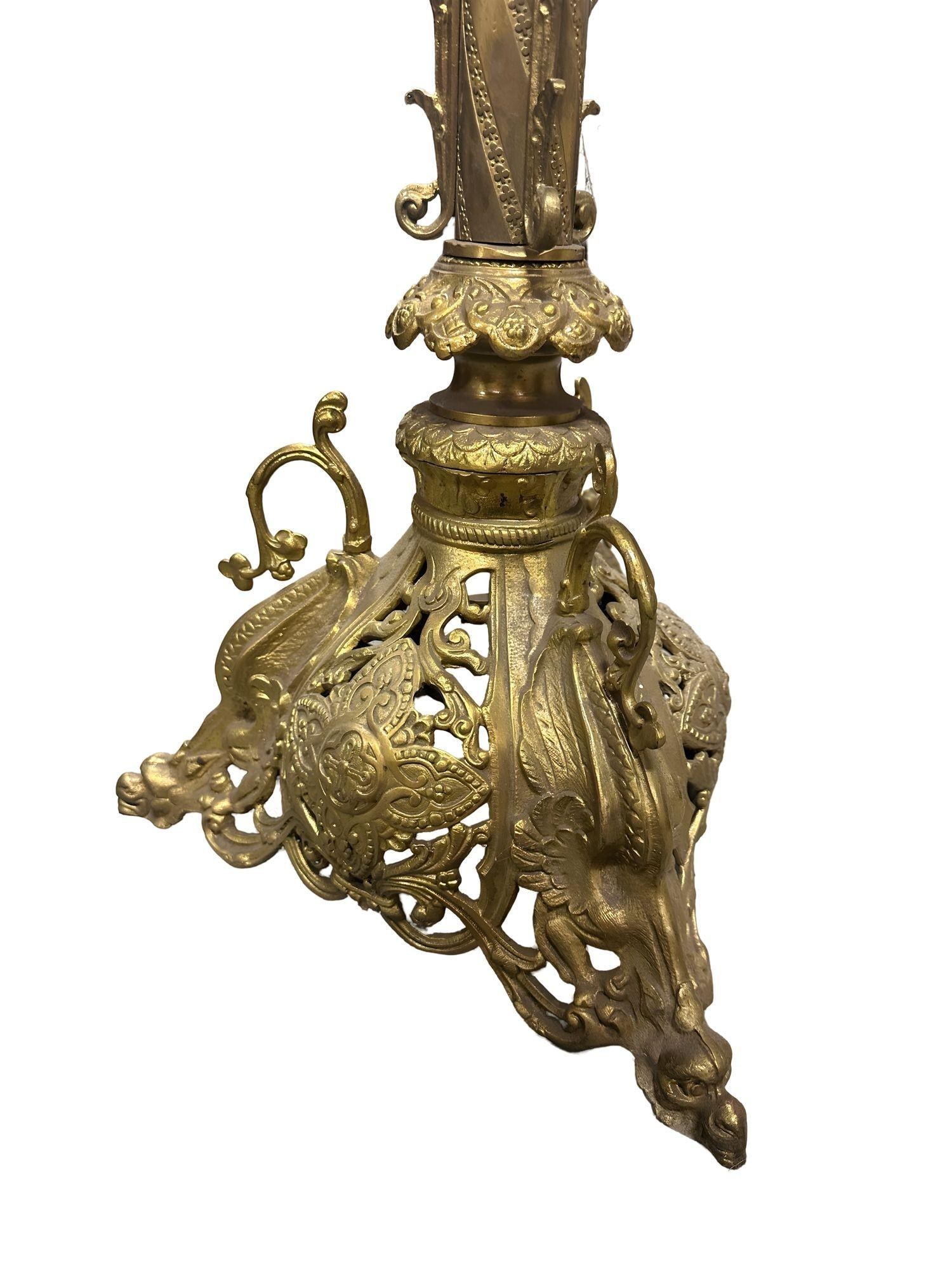 Hollywood Regency Neo-Gothic Scrolling Solid Brass Dragon Table Lamp - 18