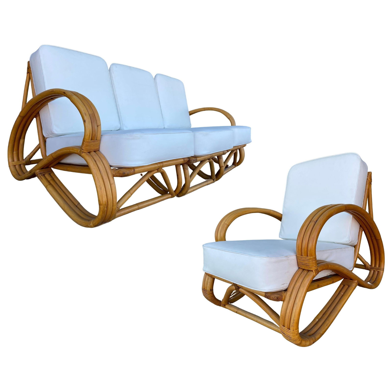 Rare "S Arm" 3-Strand Rattan Sofa and Lounge Chair Living Room Set (1 of 20)