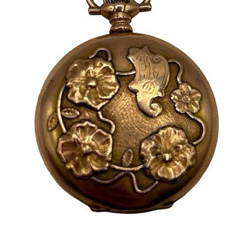 1903 Art Nouveau Portrait Repousse Gold Filled Pocket watch by Waltham - 13