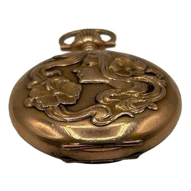 1903 Art Nouveau Portrait Repousse Gold Filled Pocket watch by Waltham - 20