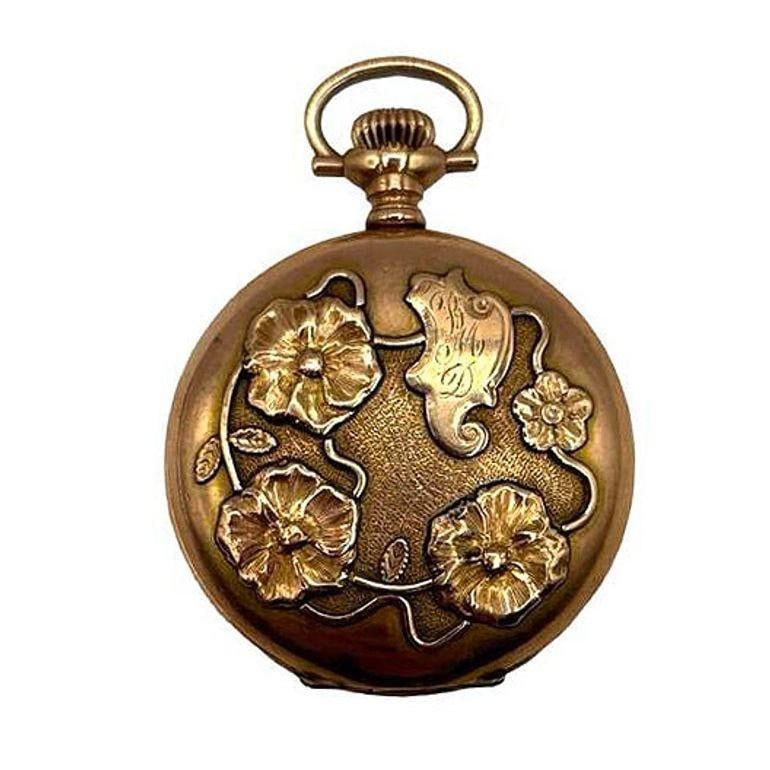1903 Art Nouveau Portrait Repousse Gold Filled Pocket watch by Waltham - 9