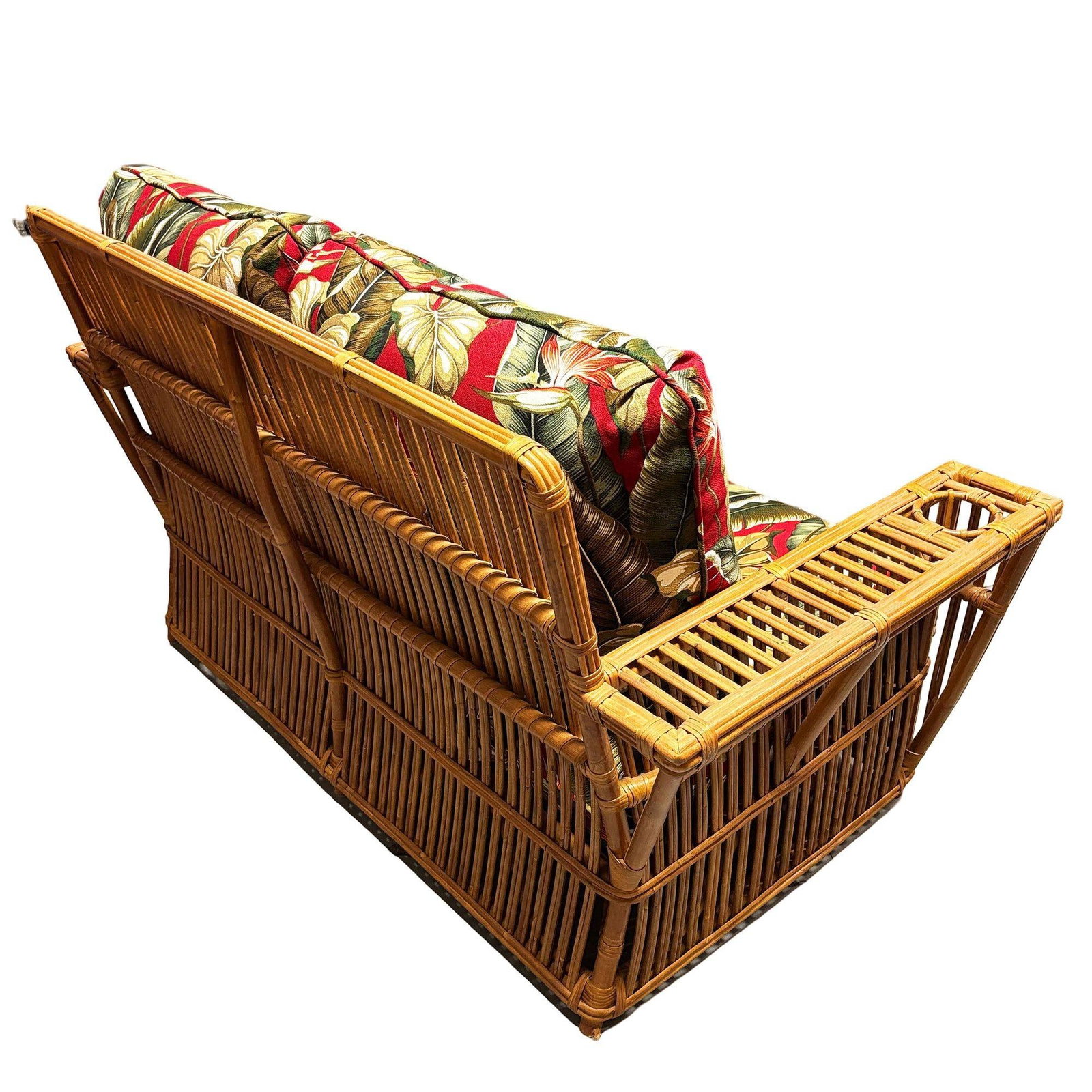 Deco Style "Presidents" Stick Reed Rattan Nantucket 3-Seat Sofa, Floral Cushions - 10