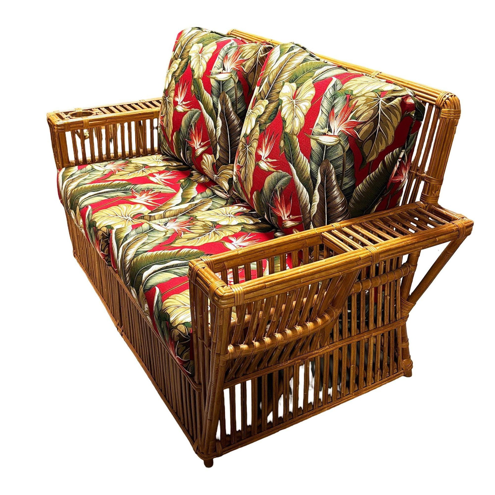 Deco Style "Presidents" Stick Reed Rattan Nantucket 3-Seat Sofa, Floral Cushions - 16