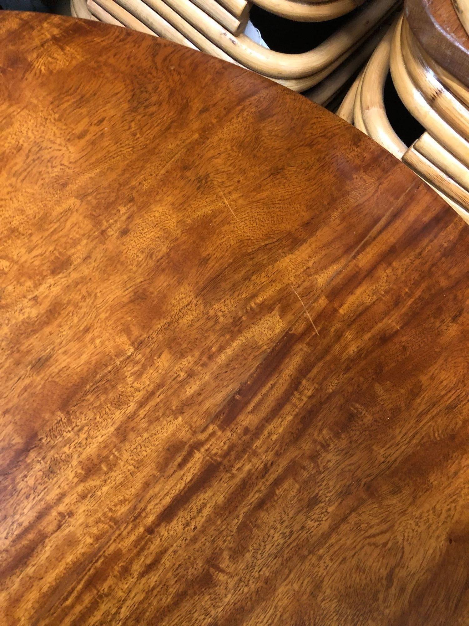 Restored Round Rattan Coffee Table with Mahogany Top - 18