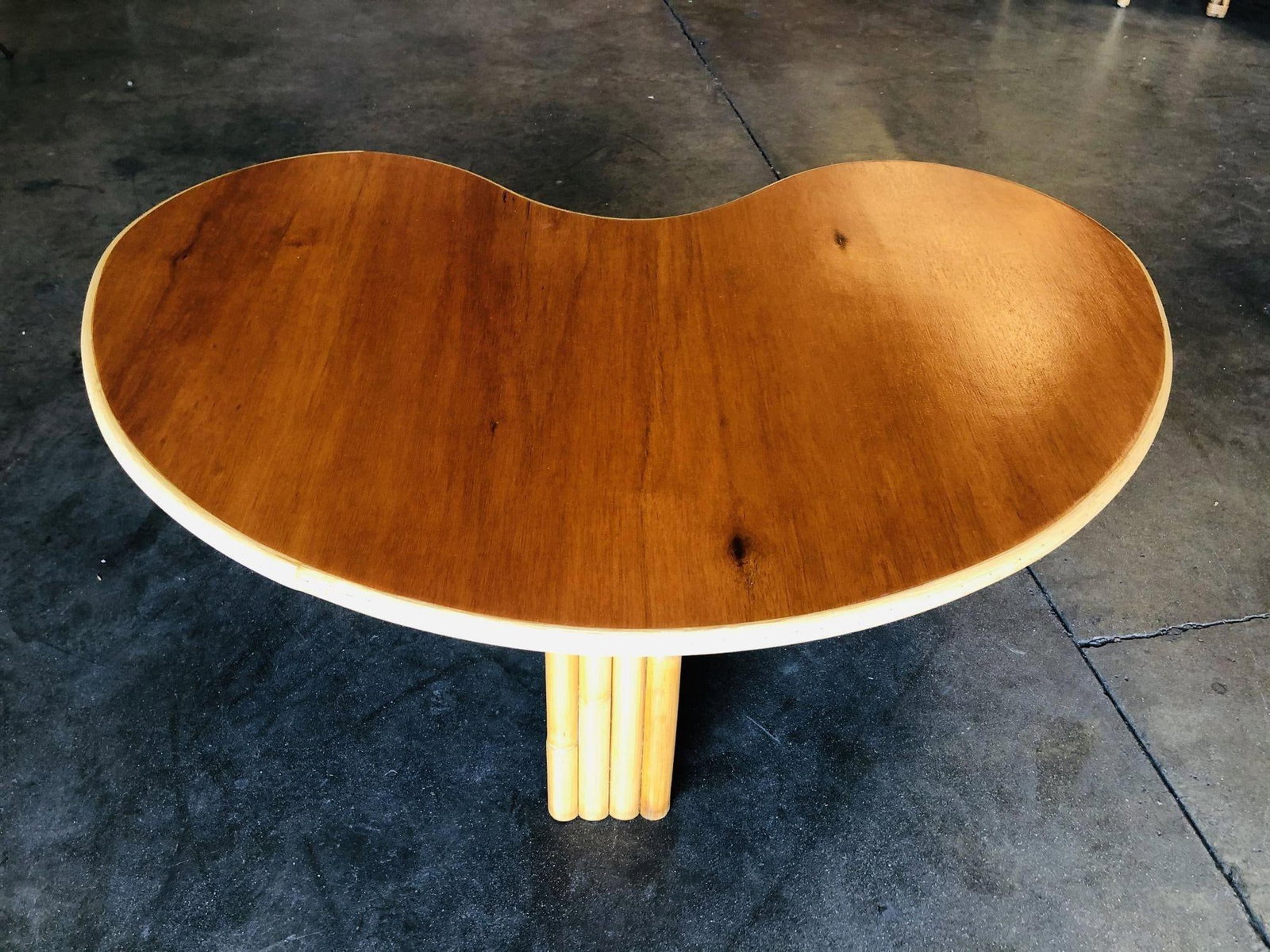Restored Biomorphic Rattan & Mahogany Coffee Table W/ Tri Stacked Legs - 10