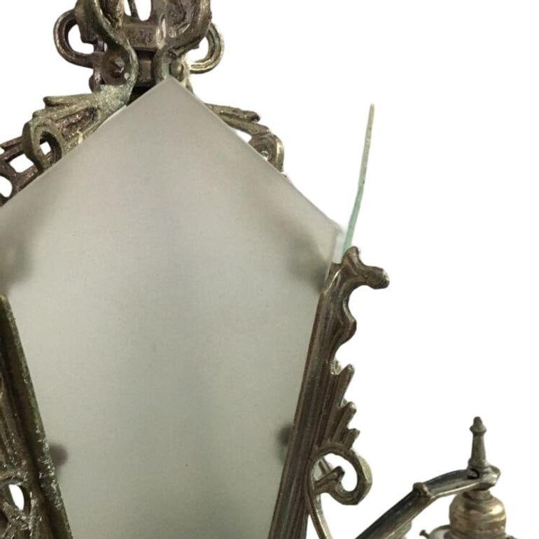 Art Deco Slat Glass Hanging Light Chandelier With Geometric Details - 12