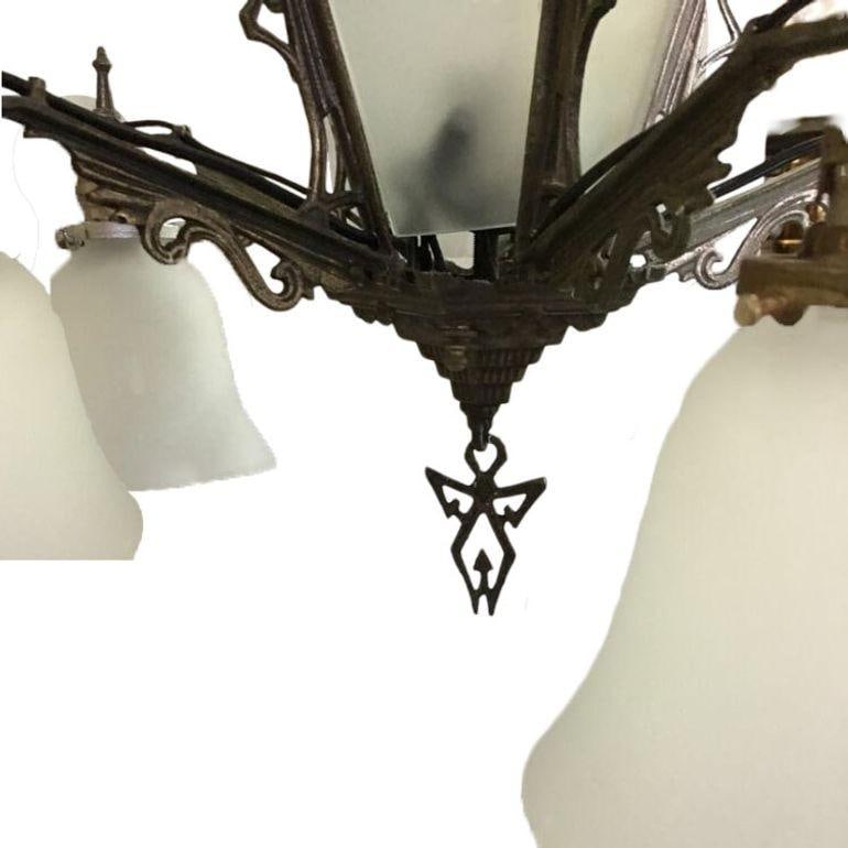 Art Deco Slat Glass Hanging Light Chandelier With Geometric Details - 17