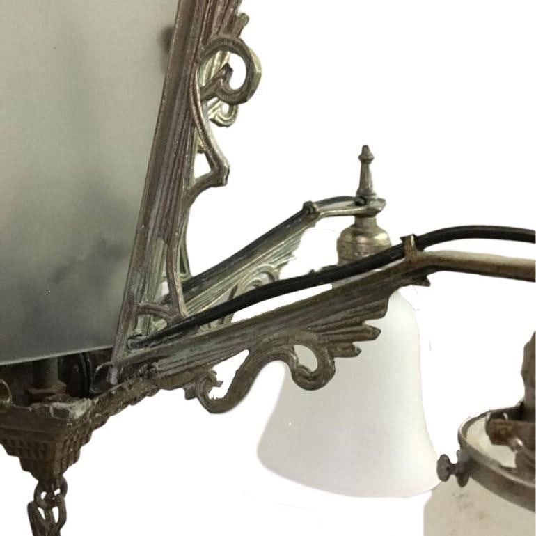 Art Deco Slat Glass Hanging Light Chandelier With Geometric Details - 3