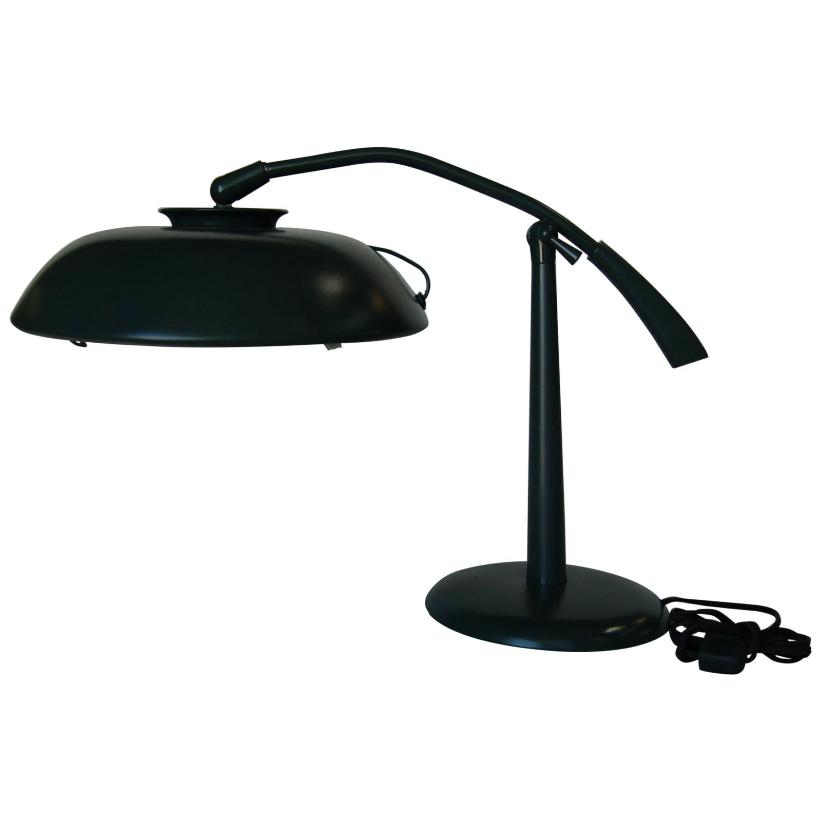 Midcentury Green Enamel Brass Swivel Table Lamp with Large Saucer Shade (1 of 19)