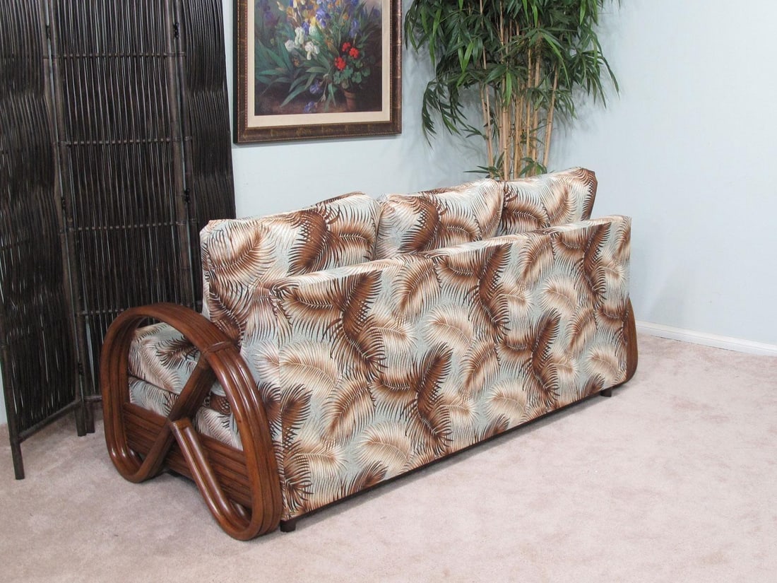 Modernist 3-Strand 3/4 Pretzel "Kauai" 3 Seat Rattan Sofa Sleeper Bed - 10