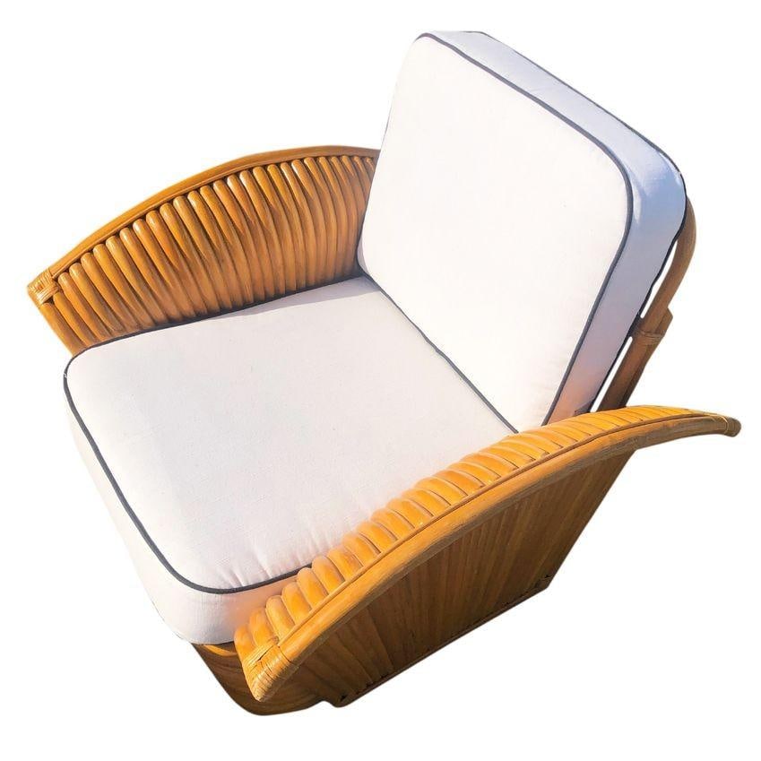 Vintage Art-Deco Style Rattan Fan Arm Lounge Chair/Ottoman Set, 3 sets Avail - 2
