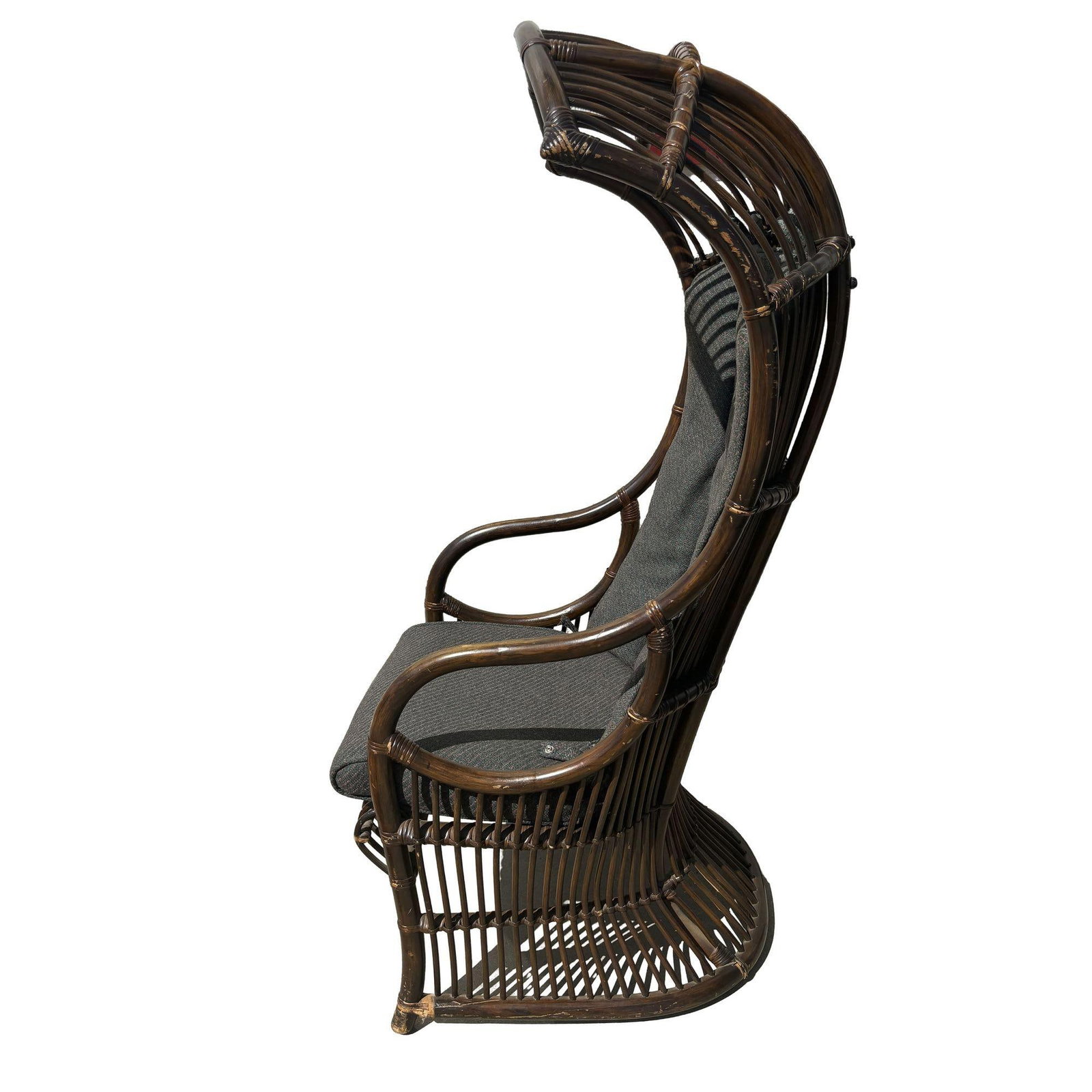 Restored Mid-Century Dark Stained Rattan Canopy Chair, Pair - 11