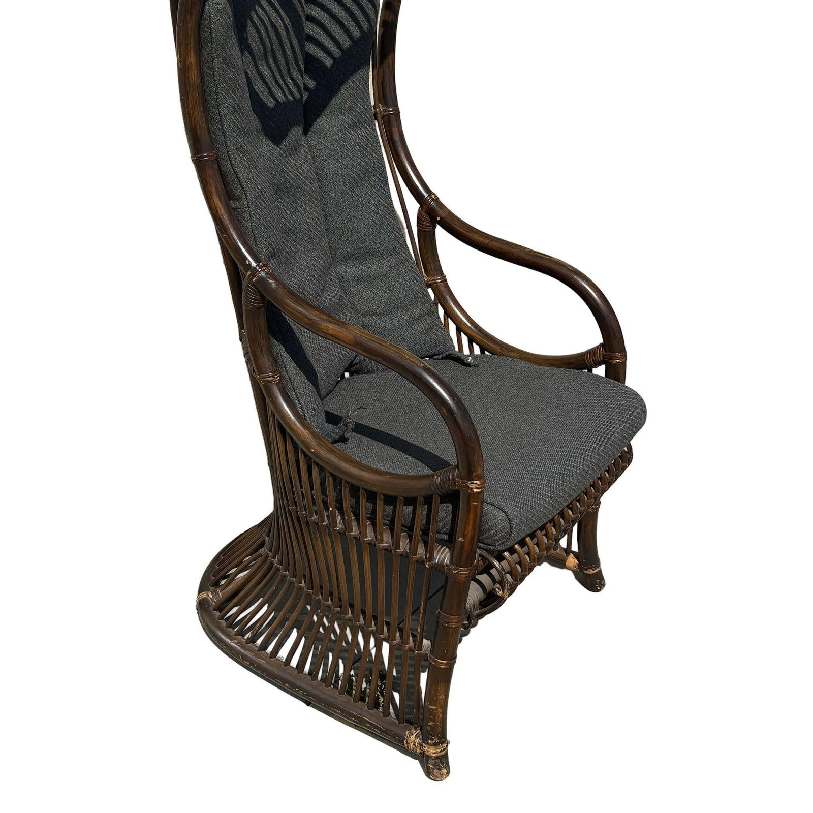 Restored Mid-Century Dark Stained Rattan Canopy Chair, Pair - 13