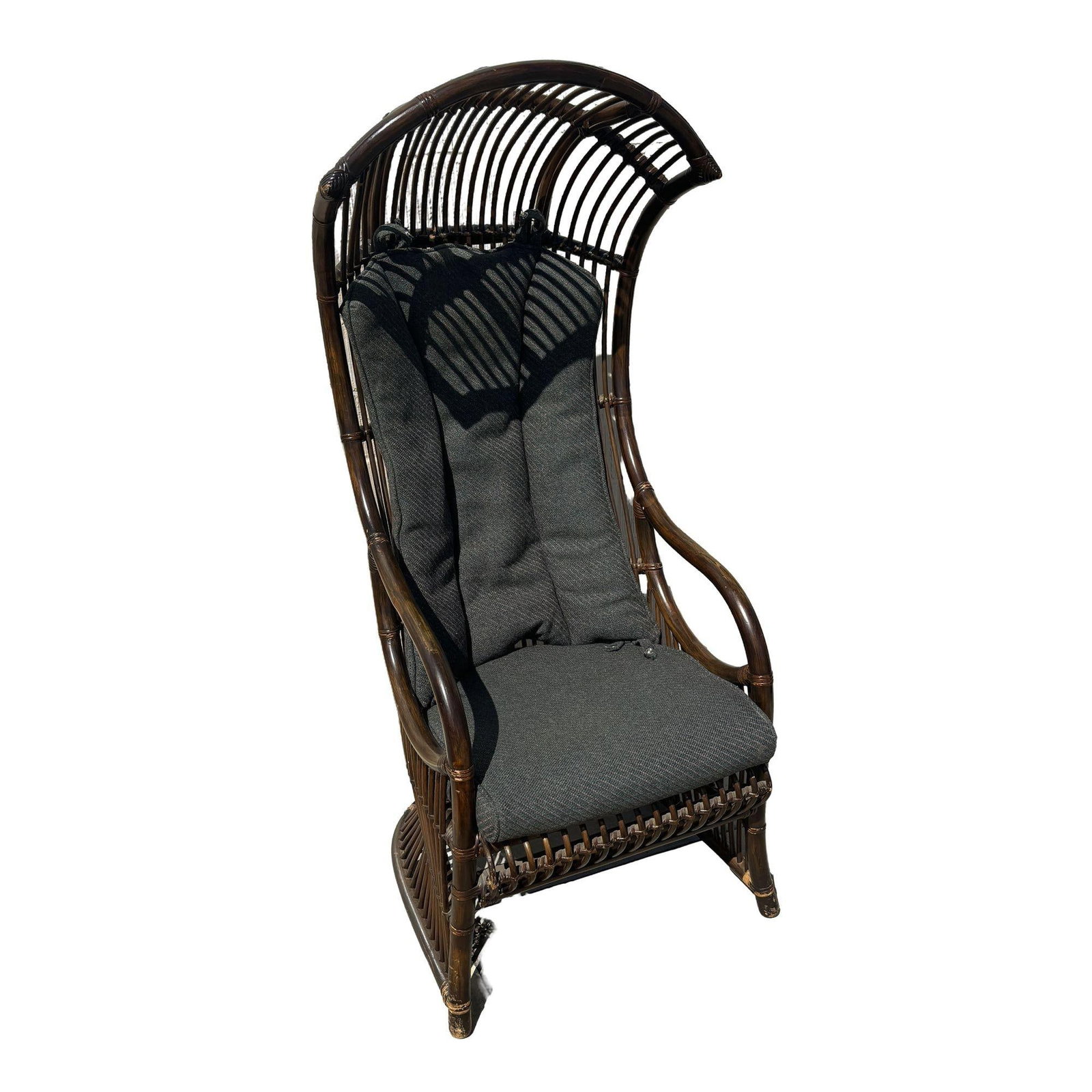 Restored Mid-Century Dark Stained Rattan Canopy Chair, Pair - 15