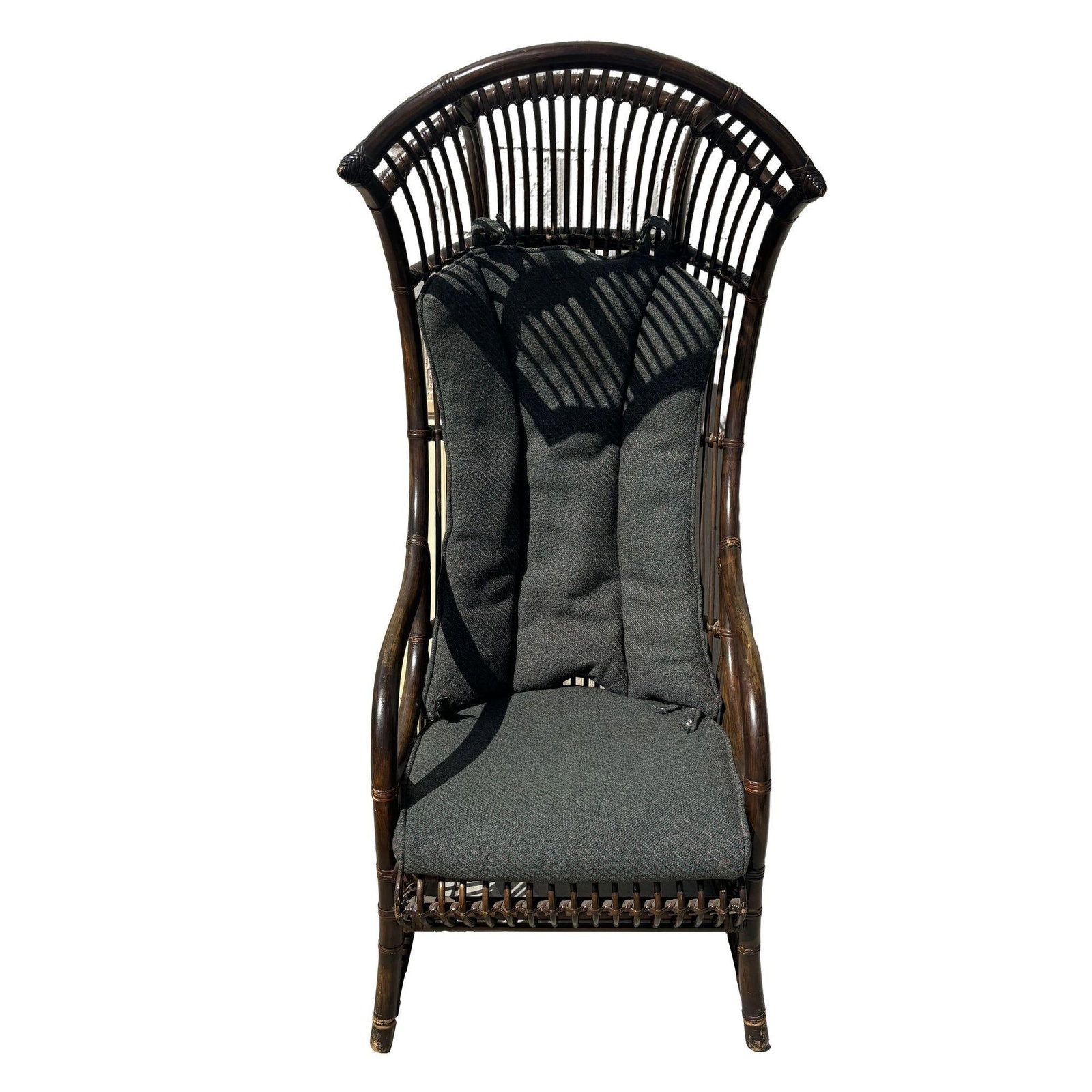Restored Mid-Century Dark Stained Rattan Canopy Chair, Pair - 9