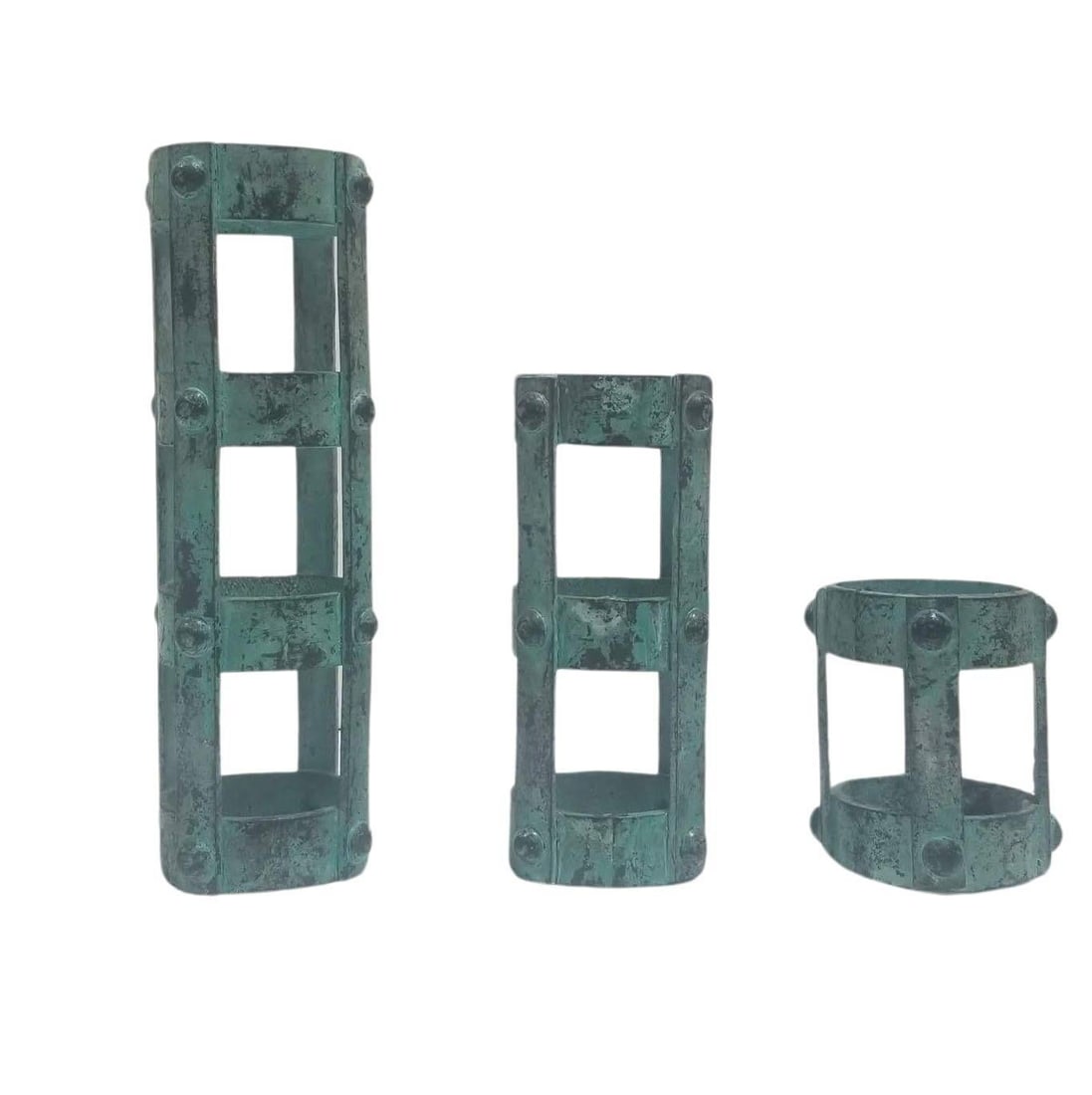 Set of 3 Brutalist style Candlestick Holders Cage Design - 11