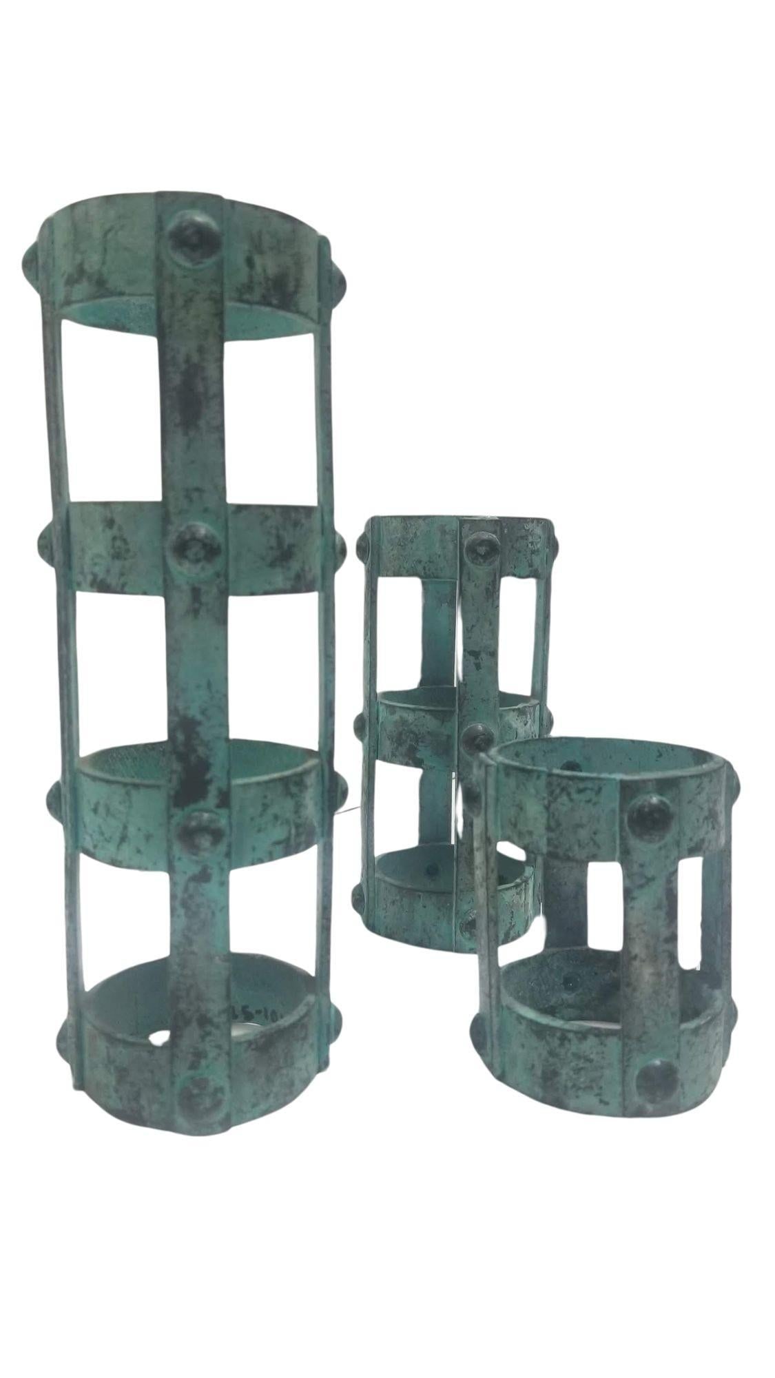 Set of 3 Brutalist style Candlestick Holders Cage Design - 12