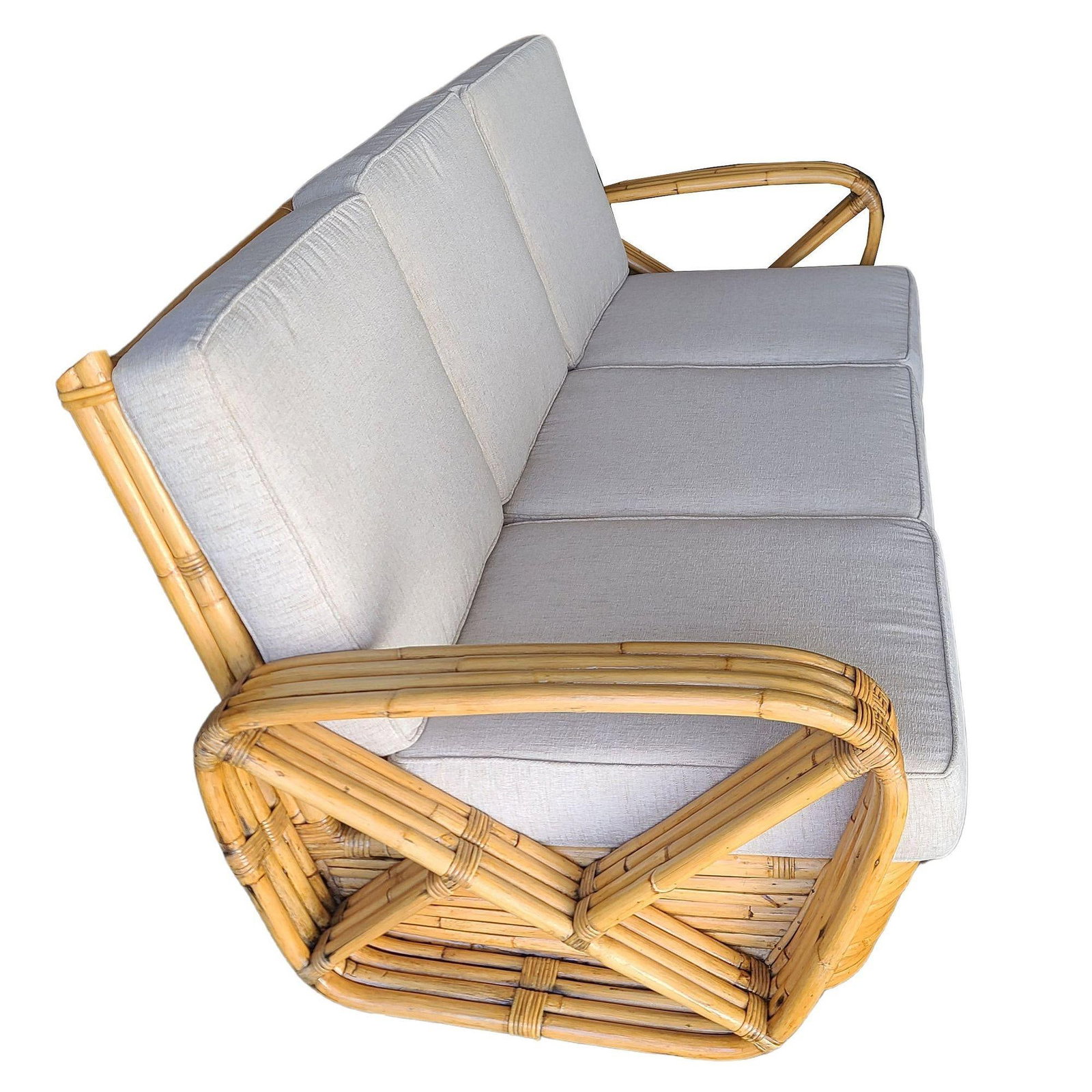 Original Historic Hand Made 4- Strand Square Pretzel Rattan Lounge & Sofa Set - 14