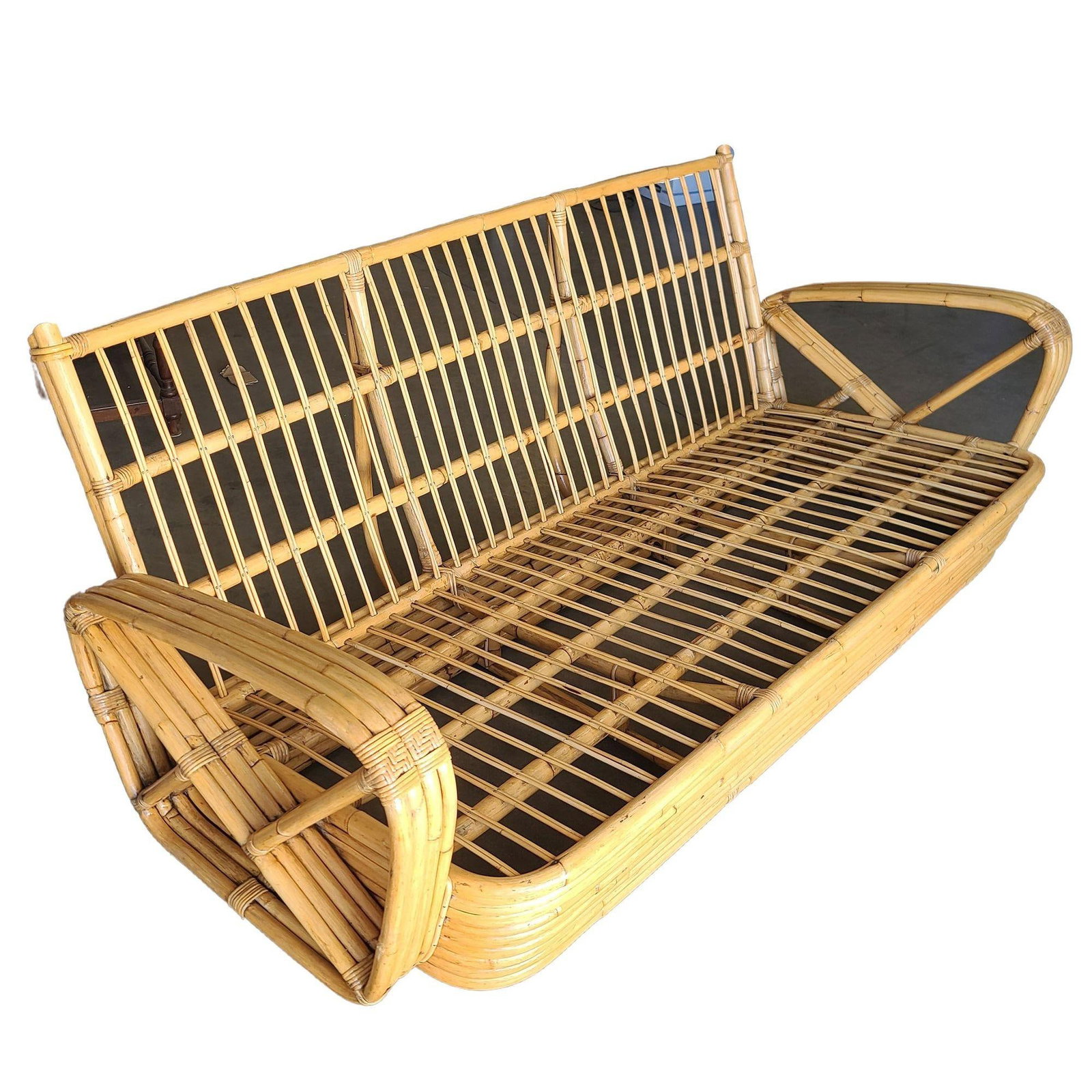 Original Historic Hand Made 4- Strand Square Pretzel Rattan Lounge & Sofa Set - 3