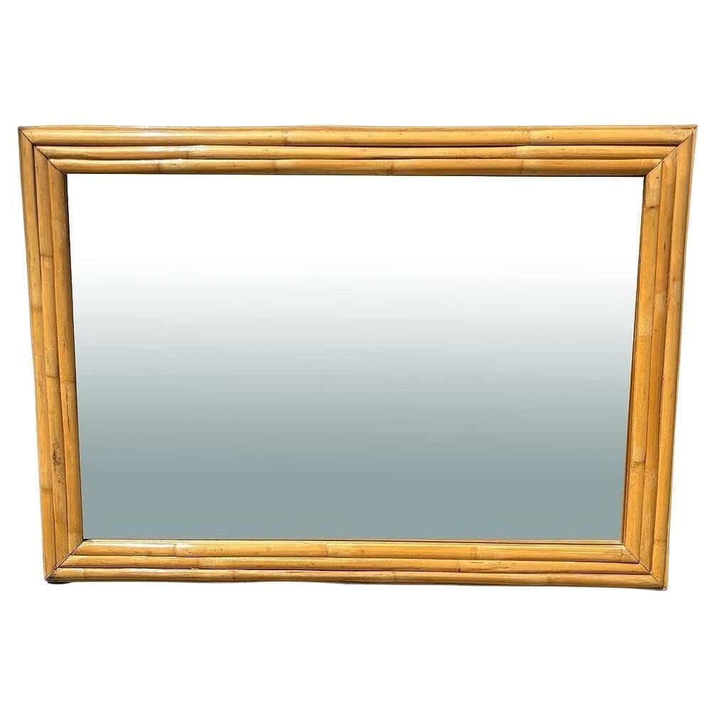 Restored 41" Mid-Century 3-Strand Rattan Frame Wall Mirror (1 of 1)