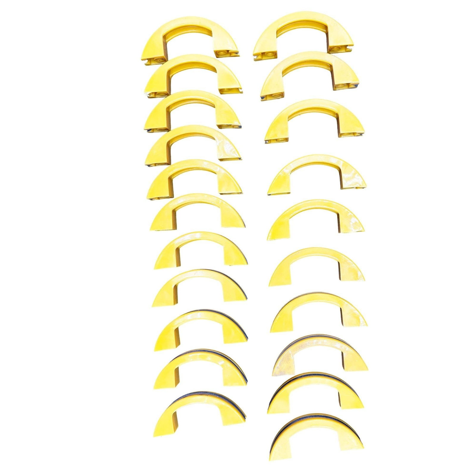 Unused Yellow Art Deco Bakelite Door/Drawer Pulls w/ Chrome Strip, Set of 21 - 6