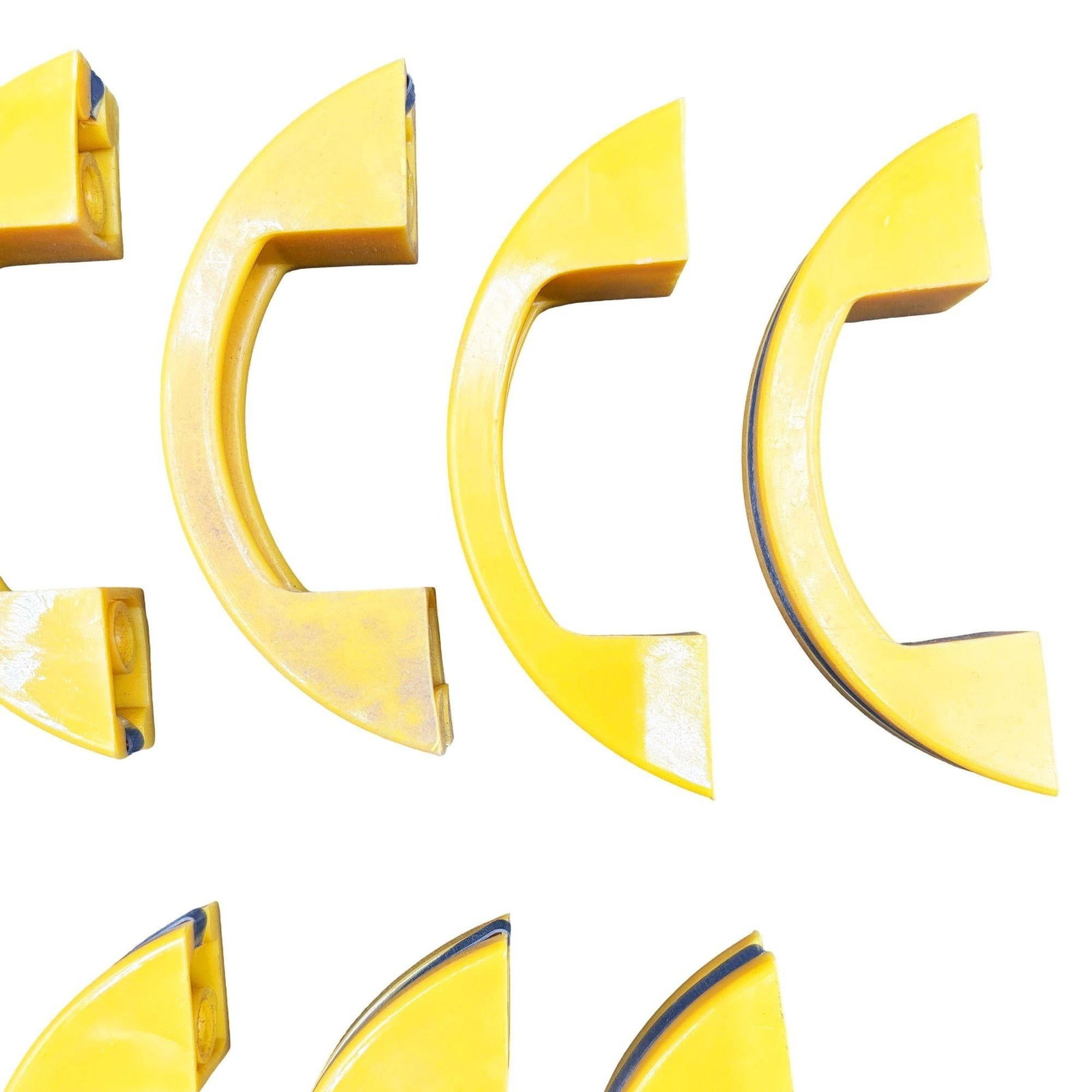 Unused Yellow Art Deco Bakelite Door/Drawer Pulls w/ Chrome Strip, Set of 21 - 9