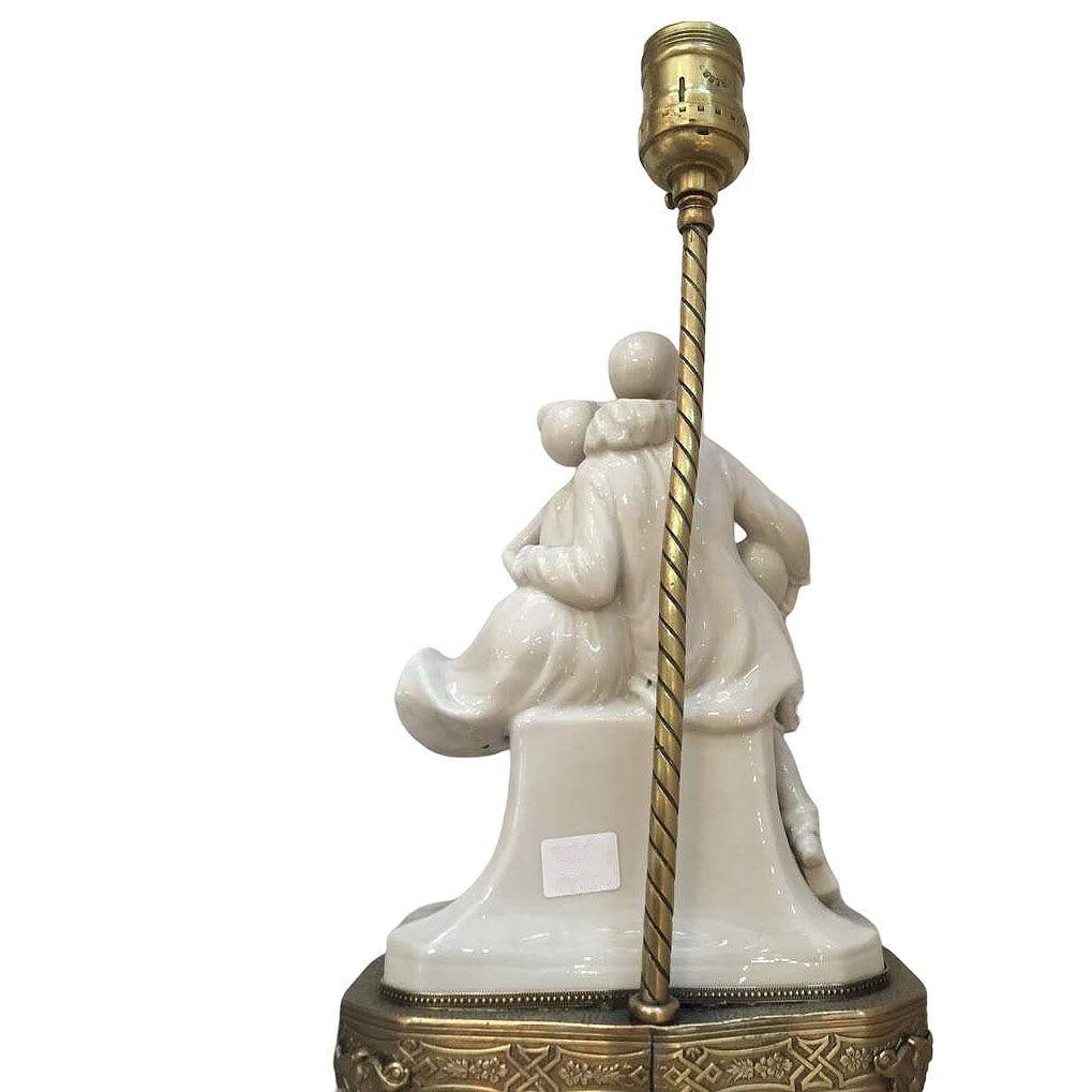Porcelain Figural Harlequin Lamp with Brass Base, circa 1920 - 9