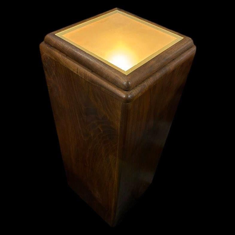31" Art Deco Black Walnut Sculpted Waterfall Lighted Pedestal Display - 6