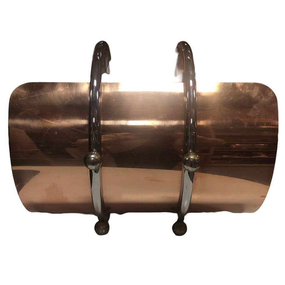 Art Deco Fireplace Log Holder Chrome and Copper by Leslie Beaton for Revere - 12