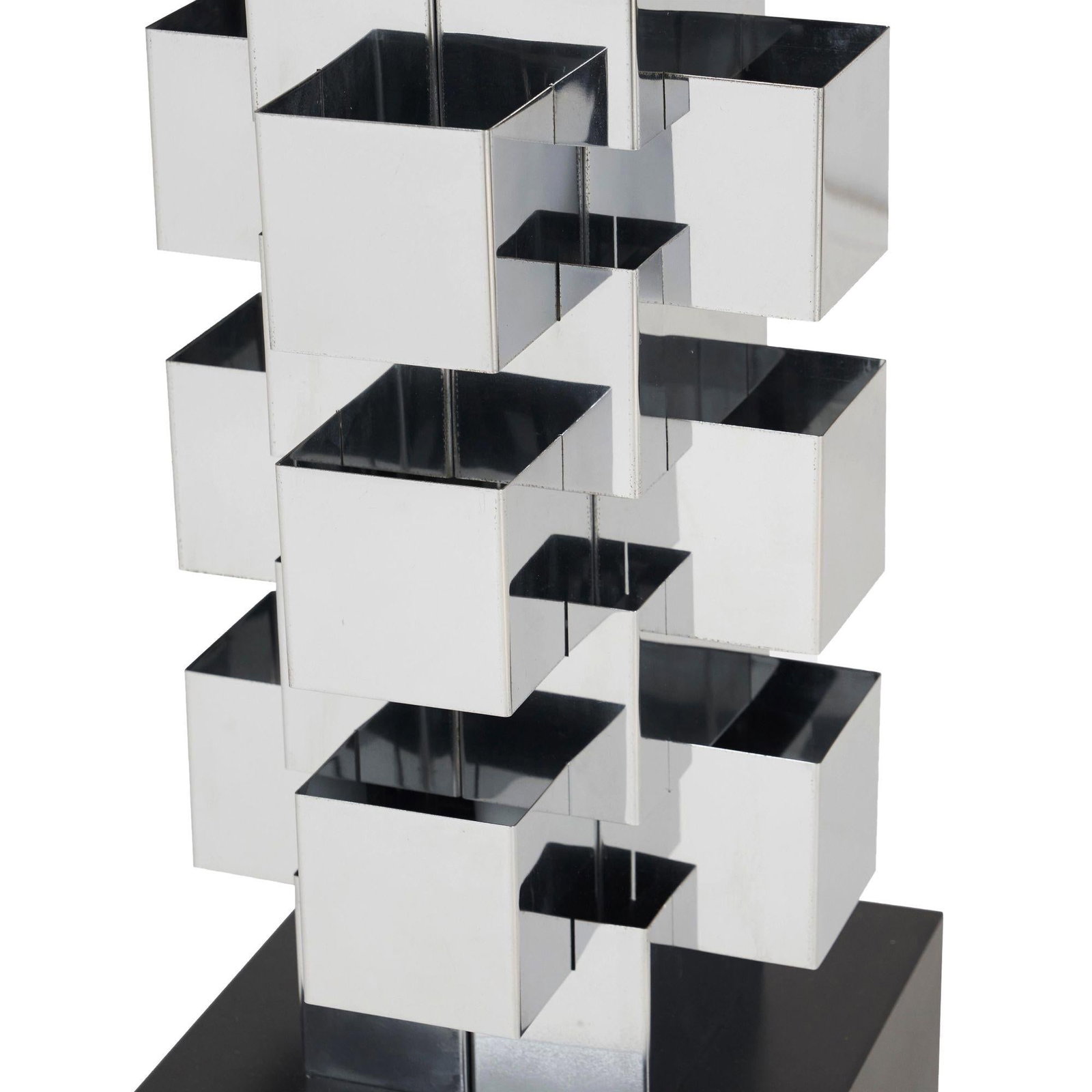 Brutalist Chrome Interlaced Column Sculpture Table Lamp by Curtis Jere, Pair - 16