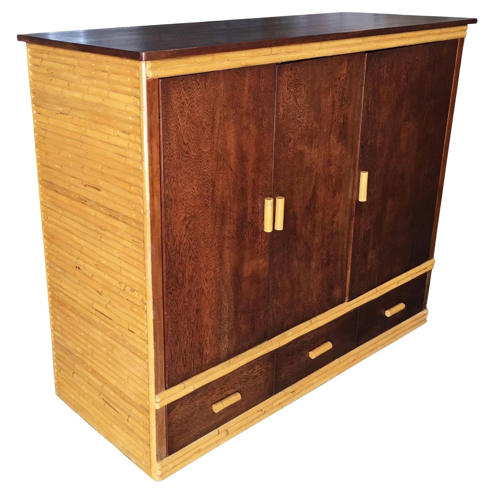 Rare Restored Bespoke Rattan & Mahogany Armoire (1 of 20)