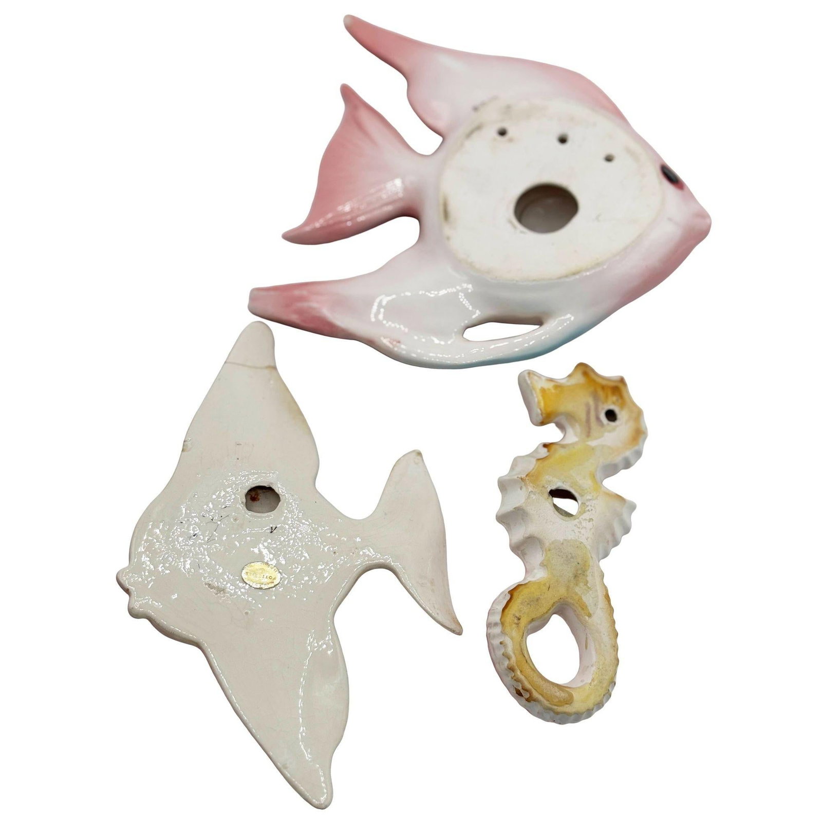 MCM Ceramic Angel Fish & Seahorse 3 Piece Wall Sculpture Set by Freeman Mcfarlin - 11