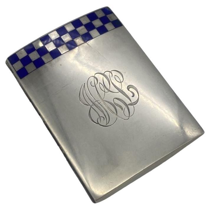 1910's Sterling Silver Cigarette Case w/ Cobalt Blue Enameled Checker Pattern (1 of 6)