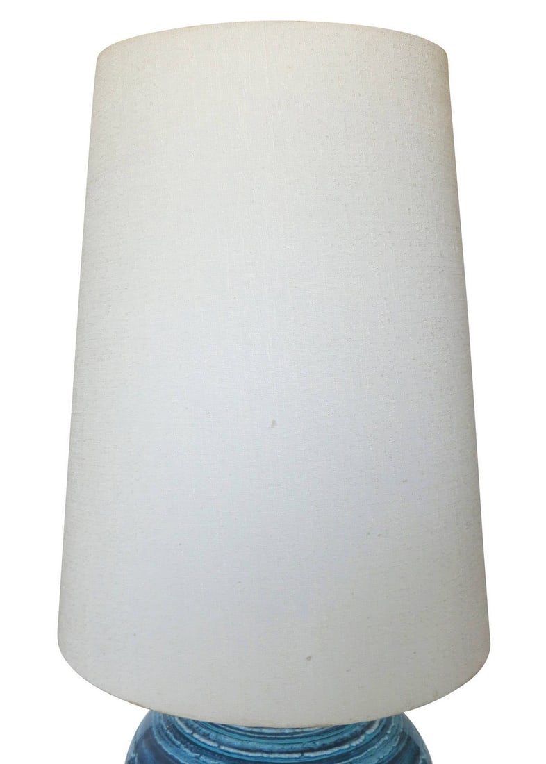 Midcentury Variegated Blue Striped Glaze Ceramic Lamp - 3