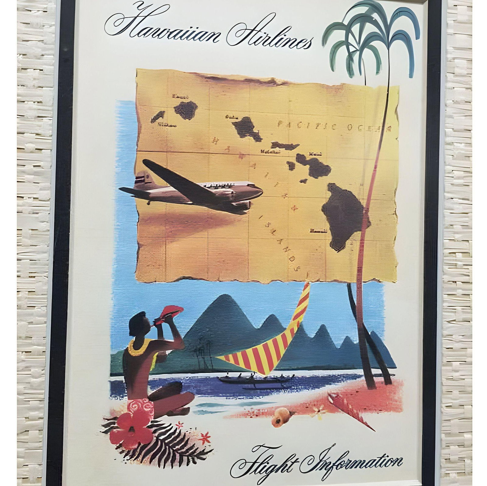 20th Century Hawaiian Travel Posters in Bamboo Frame, Set of 3 - 13