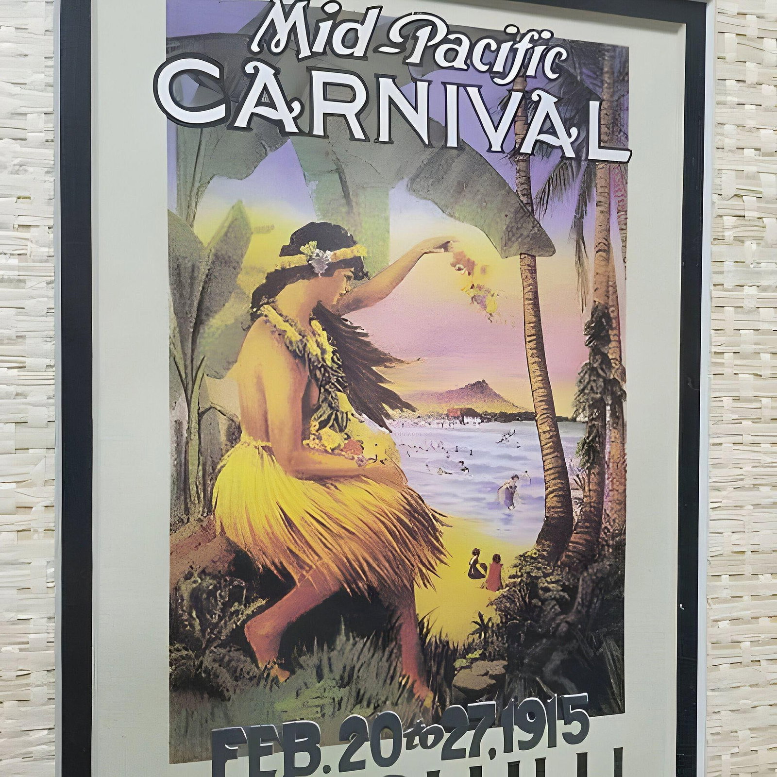 20th Century Hawaiian Travel Posters in Bamboo Frame, Set of 3 - 3