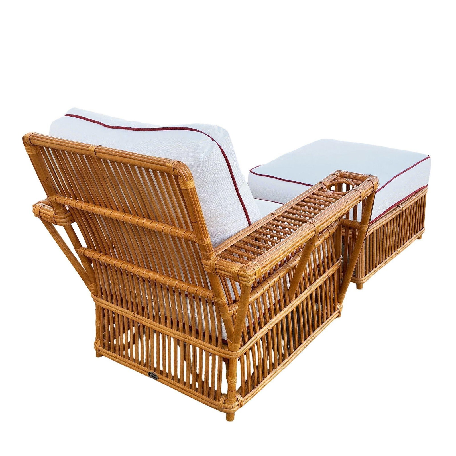 Art Deco Presidents Stick Reed Rattan Nantucket Lounge Armchair & Ottoman Set - 13