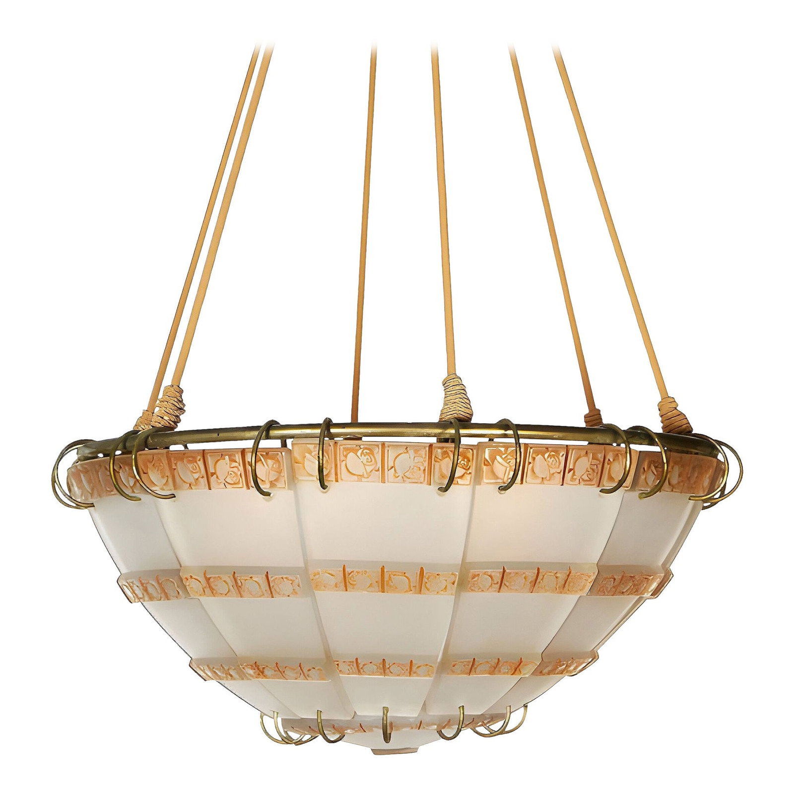 Art Deco "Bande de Roses" Frosted Art Glass Chandelier by Rene Lalique: Title: Art Deco "Bande de Roses" Frosted Art Glass Chandelier by Rene Lalique Description: Created in 1924, this “Bande de Roses” chandelier by René Lalique has clear and frosted