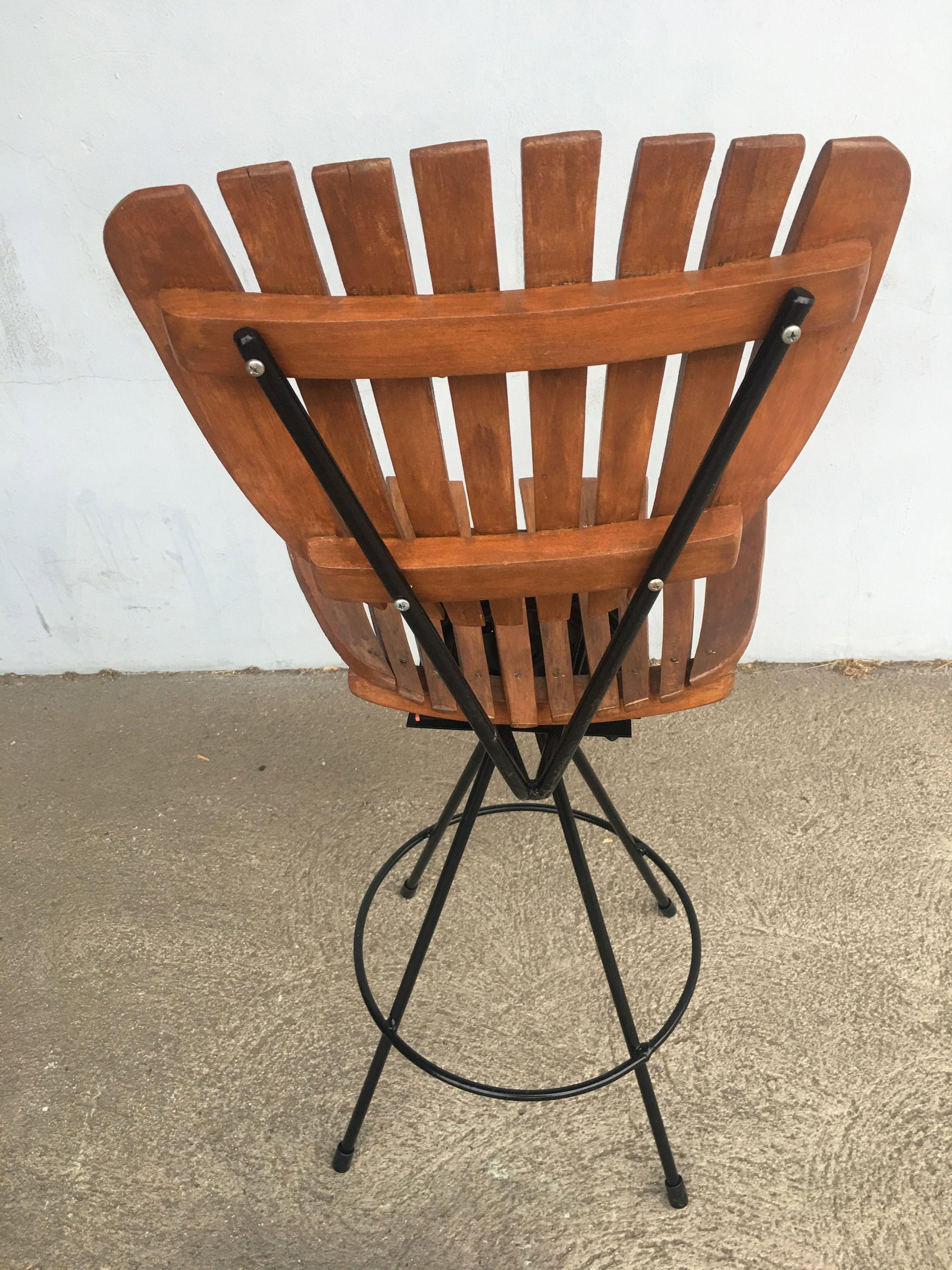 Arthur Umanoff Style Slate Bar Stool with Black Wrought Iron Base - 4