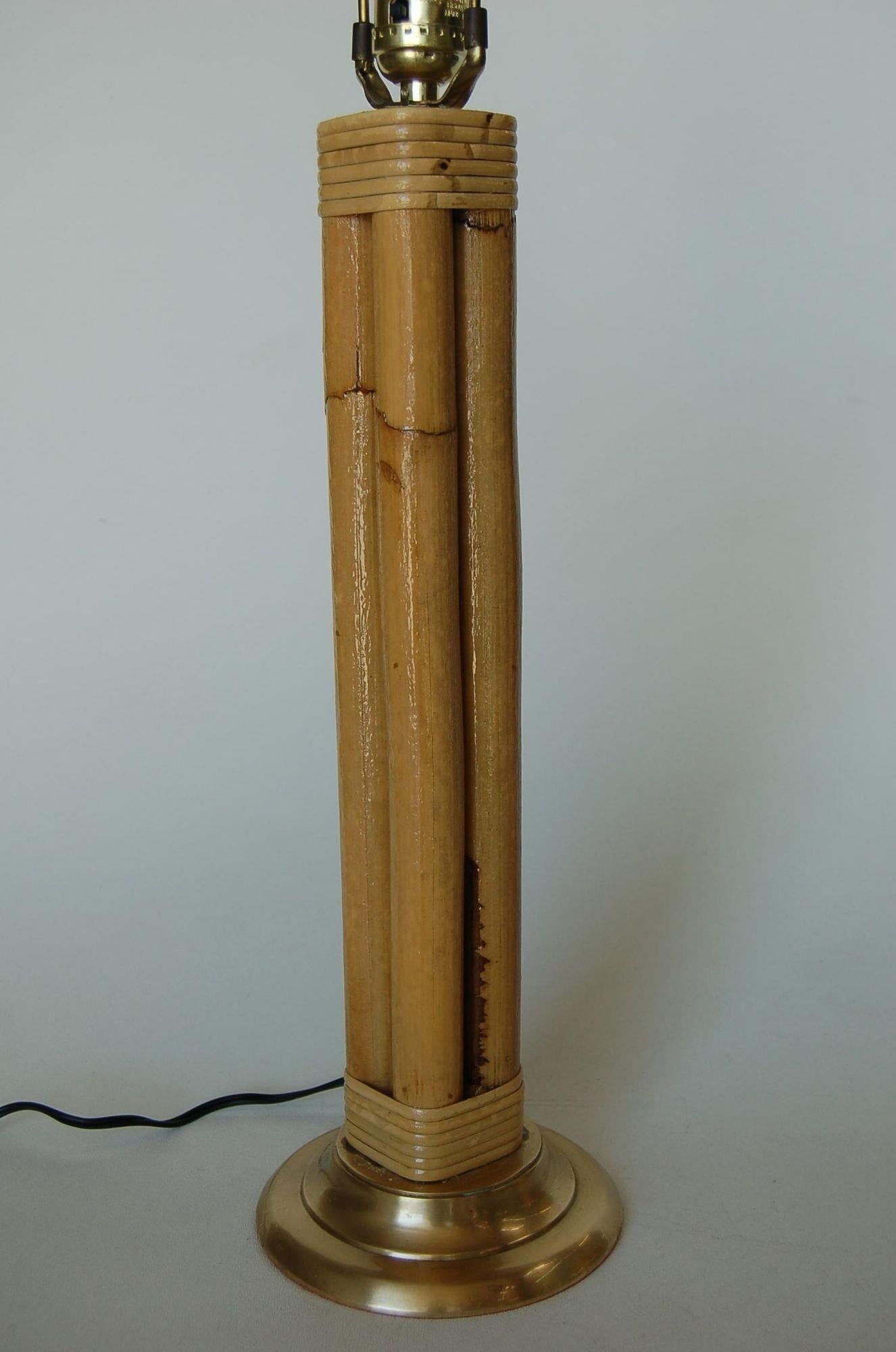 Restored Four Strand Rattan Table Lamp with Fancy Wrapping and Brass Base - 6
