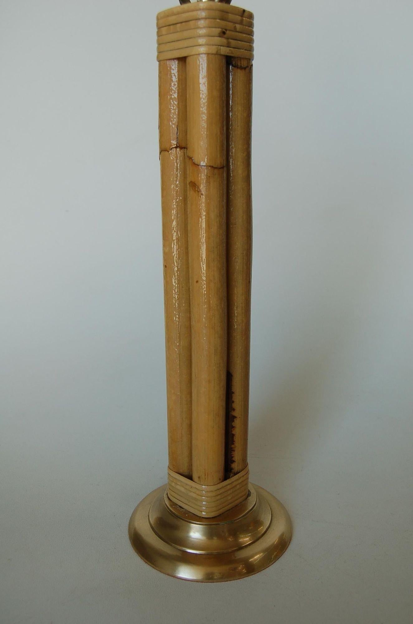 Restored Four Strand Rattan Table Lamp with Fancy Wrapping and Brass Base - 8